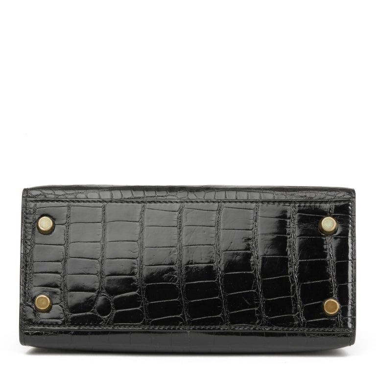 1991 Hermès Black Shiny Mississippiensis Alligator Leather Kelly 20cm ...