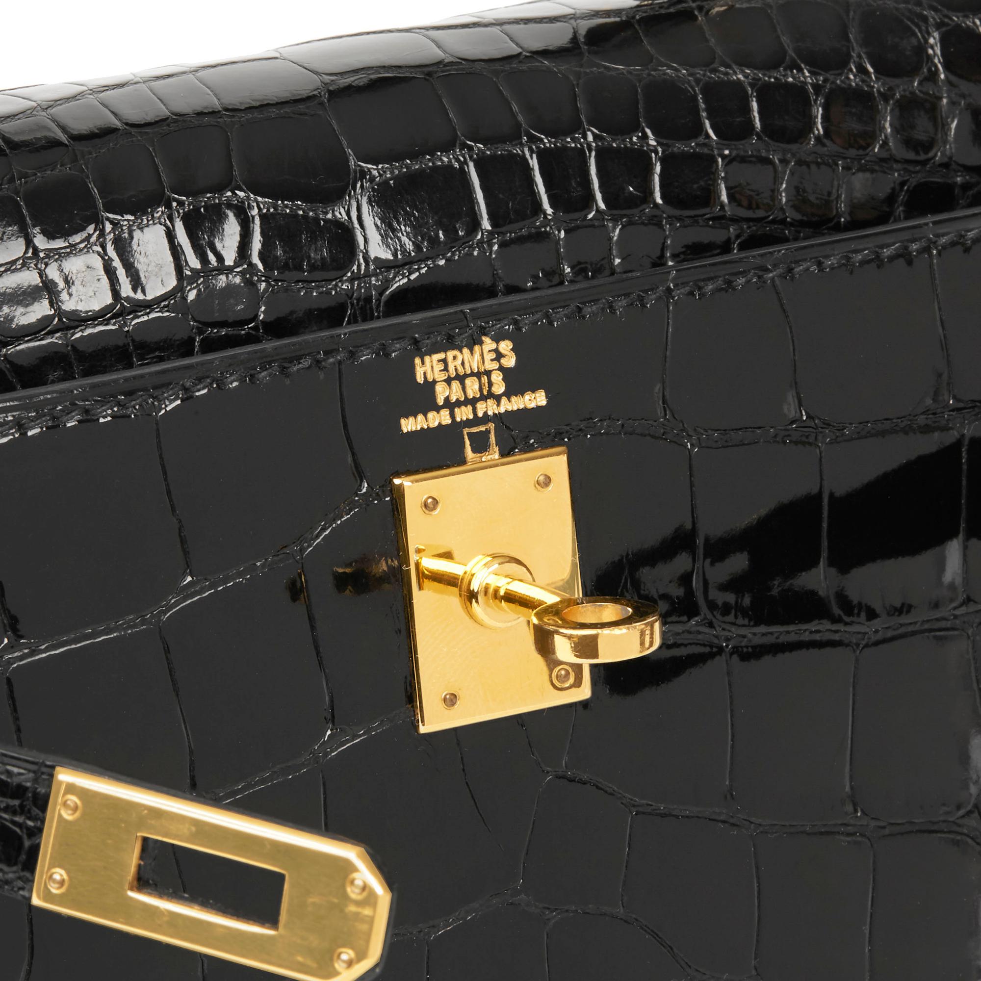 1991 Hermès Black Shiny Mississippiensis Alligator Leather Kelly 20cm Sellier 3