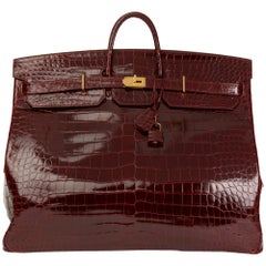 1991 Hermès Bordeaux Shiny Niloticus Crocodile Leather Retro Birkin 60cm HAC