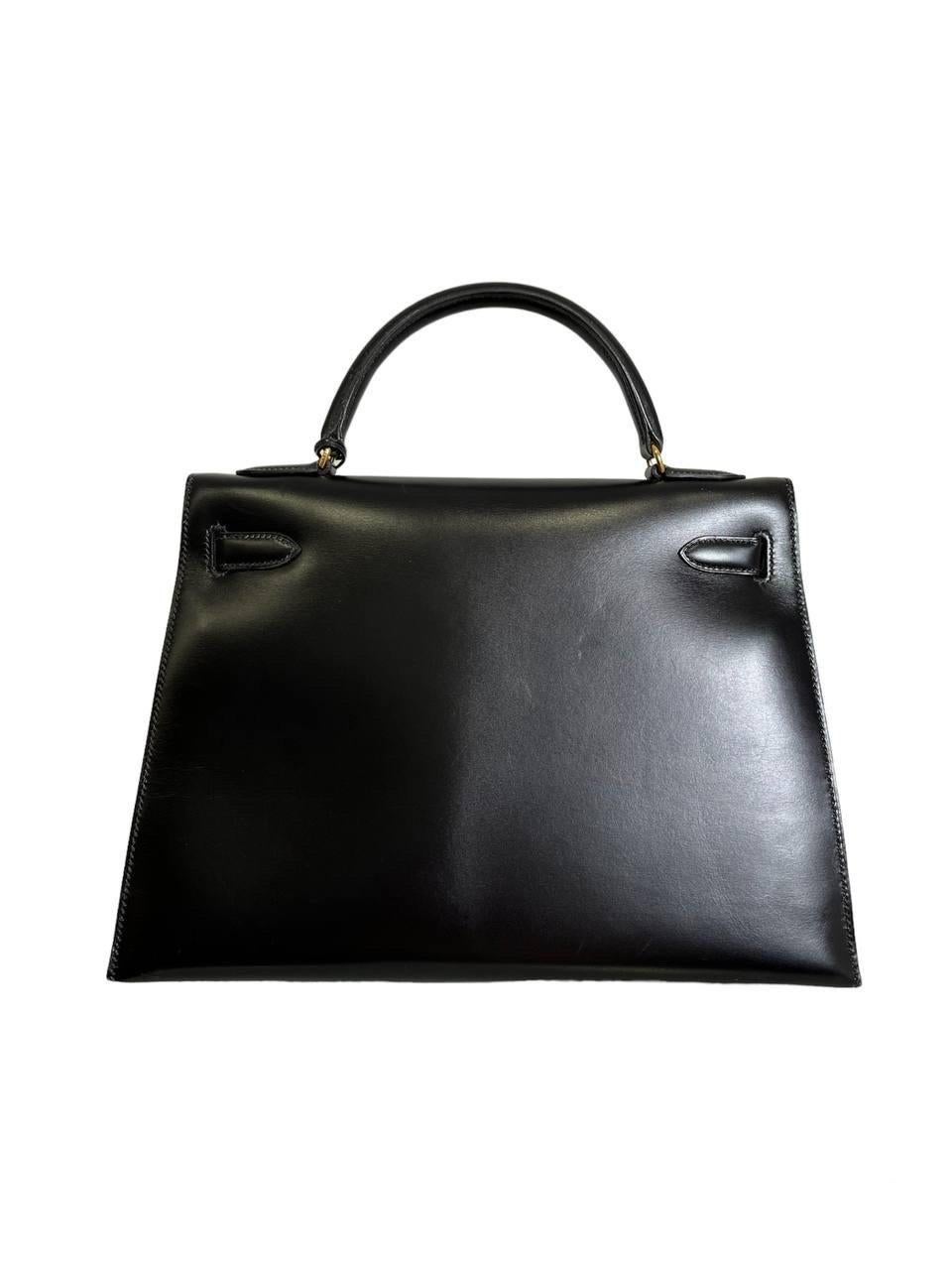 1991 Hermès Kelly 32 Box Calf Noir Top Handle Bag 6