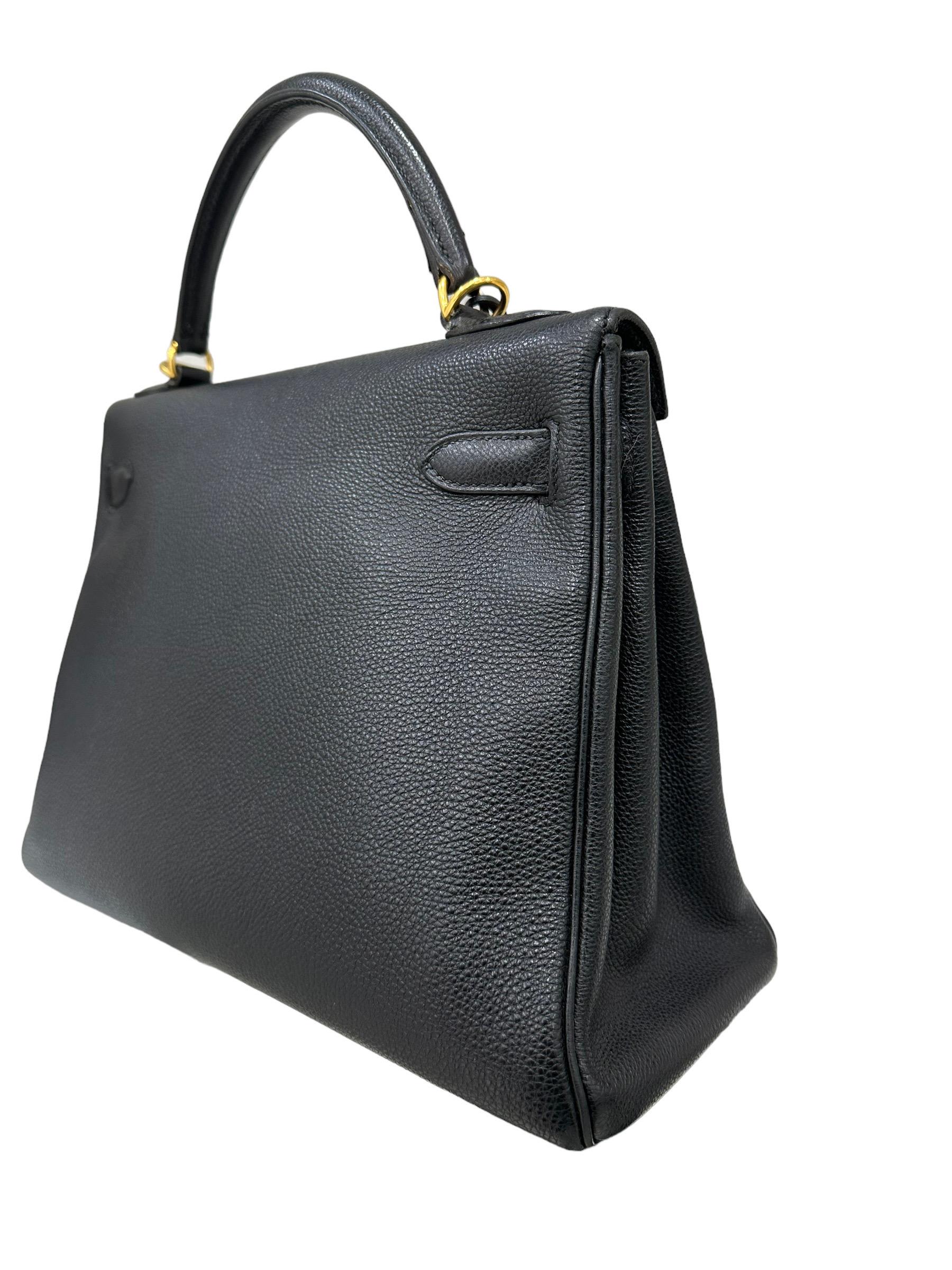 Hermès Kelly 32 Veau Grain Lisse Noir  For Sale 4