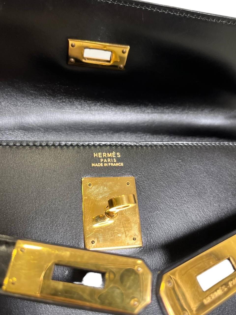 1991 Hermès Kelly 32 Box Calf Noir Top Handle Bag 5