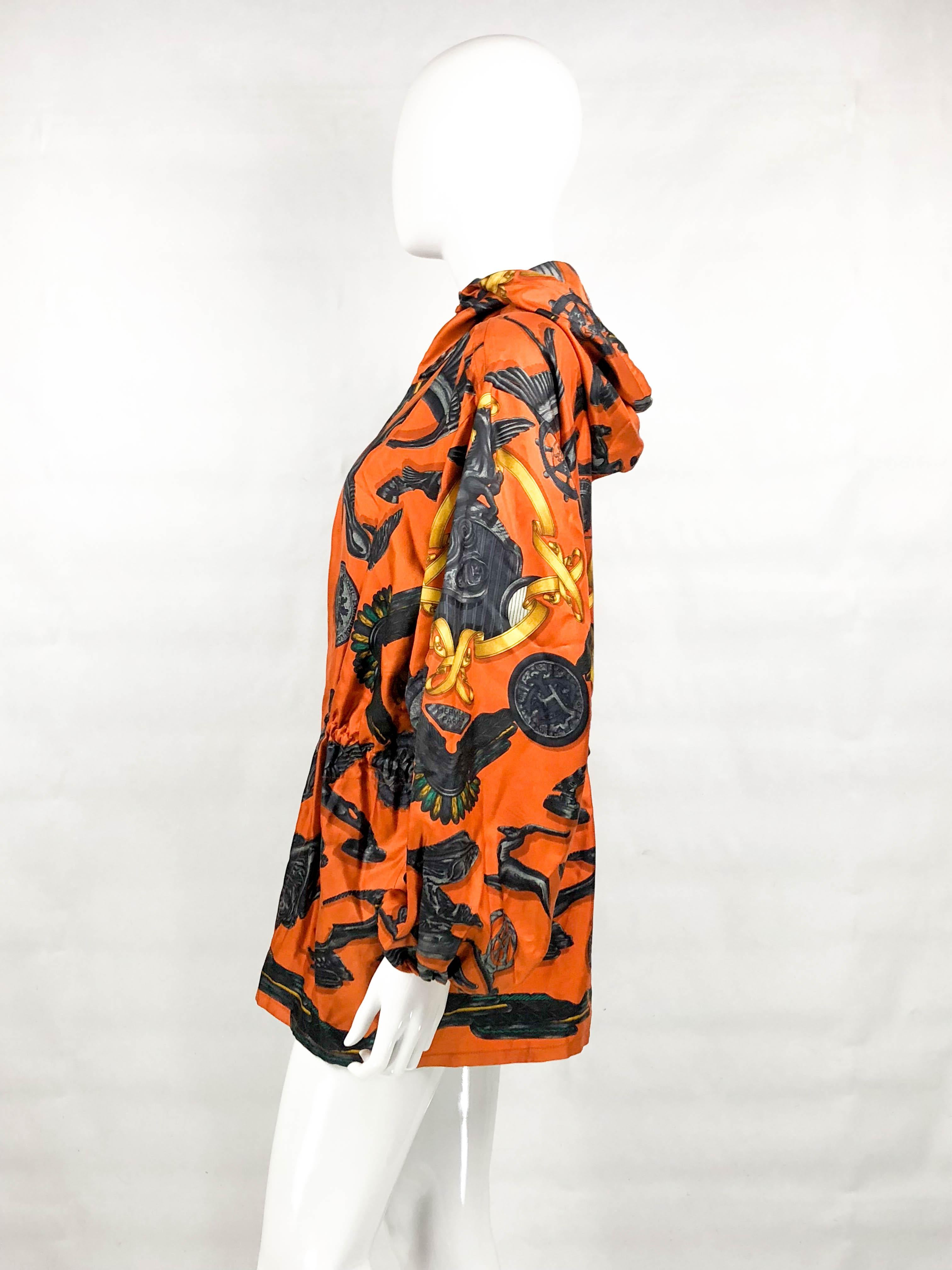 1991 Hermes 'Les Parure du Vent' Printed Silk Hooded Jacket / Raincoat 5