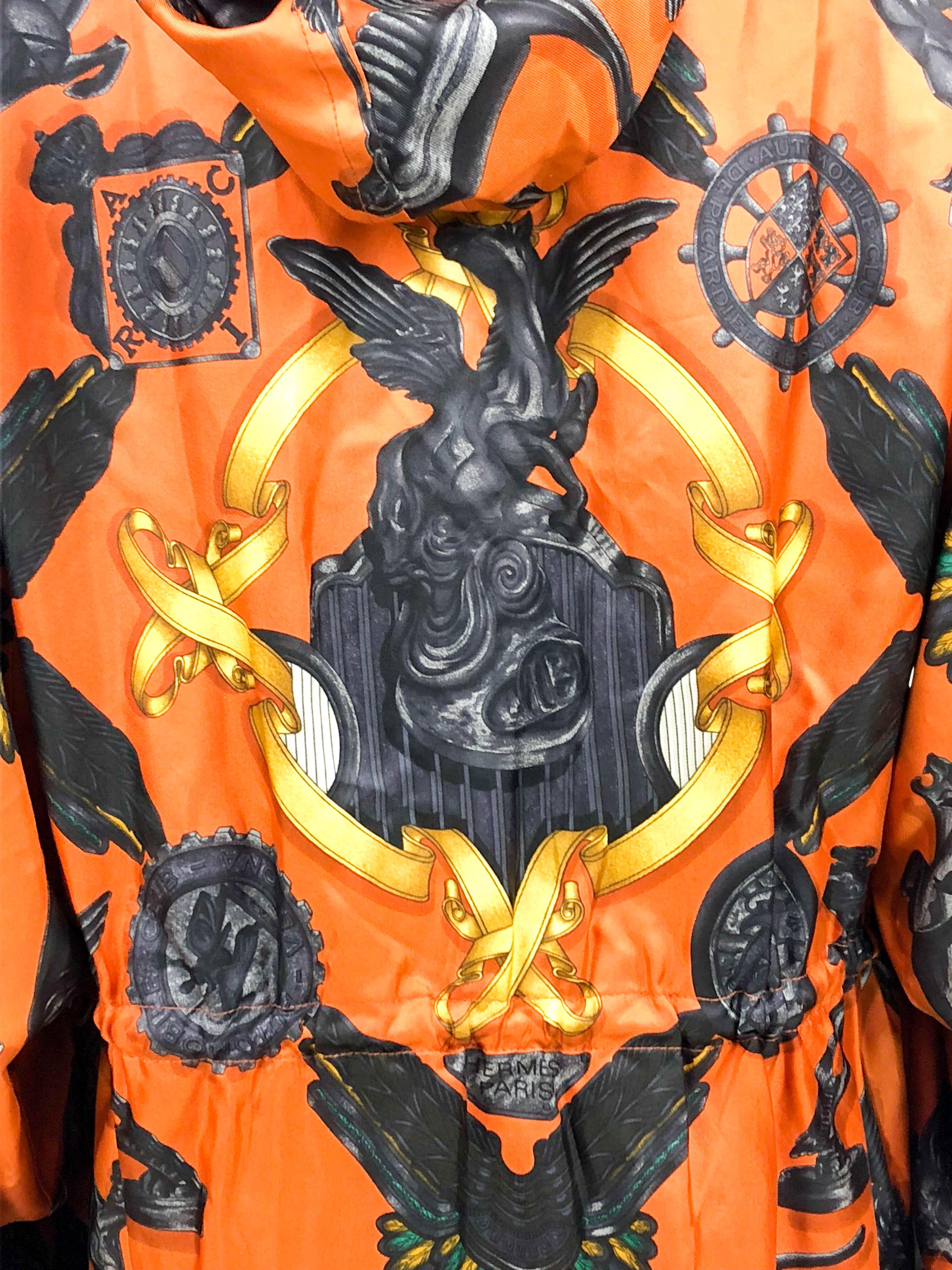 1991 Hermes 'Les Parure du Vent' Printed Silk Hooded Jacket / Raincoat 7