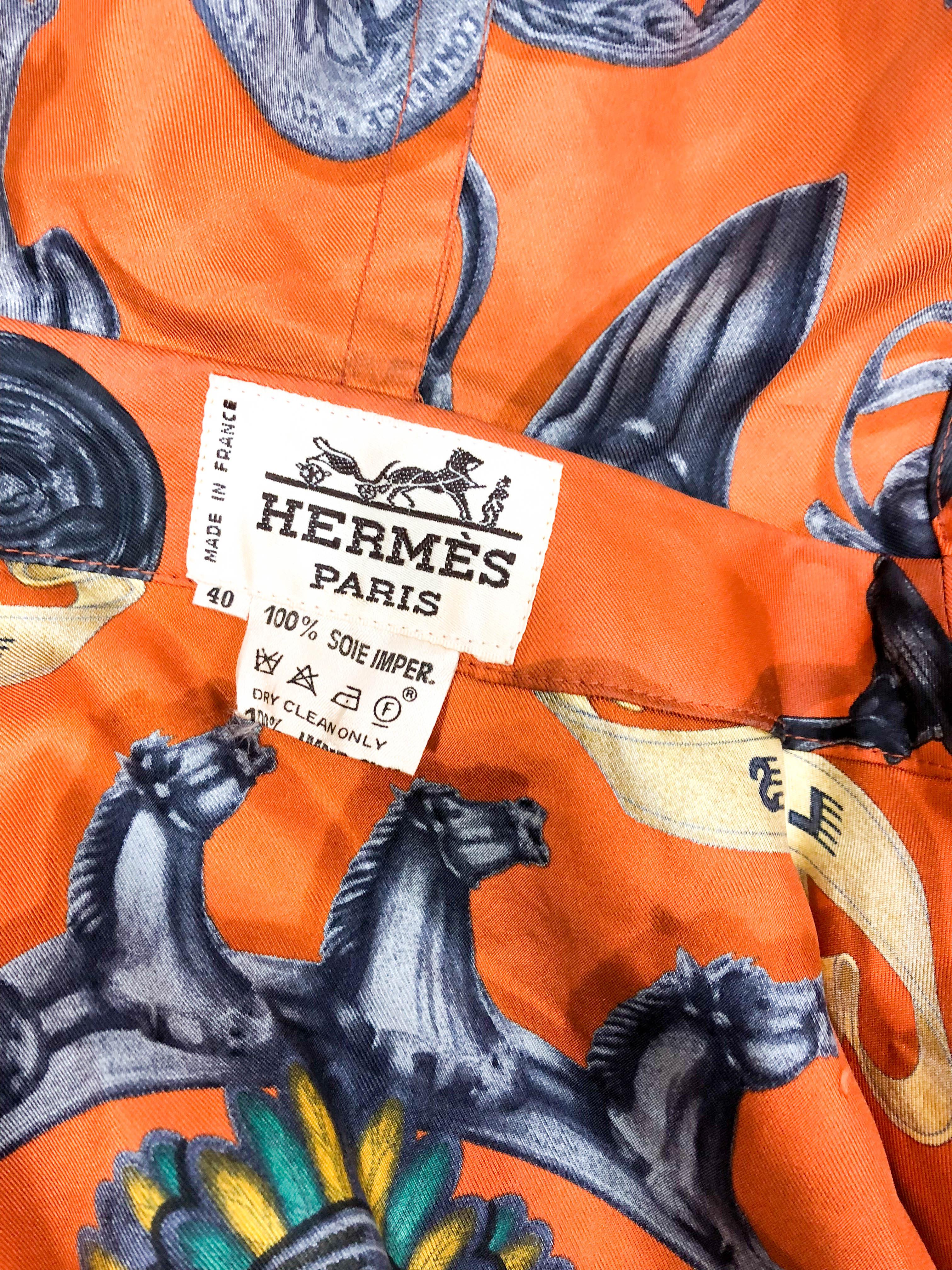 1991 Hermes 'Les Parure du Vent' Printed Silk Hooded Jacket / Raincoat 8