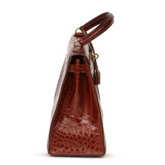 1991 Hermès Miel Shiny Alligator Leather Vintage Kelly 28cm Sellier