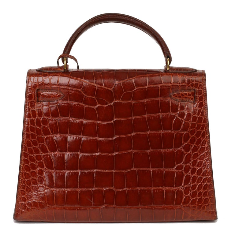 1991 Hermès Miel Shiny Alligator Leather Vintage Kelly 28cm Sellier at ...