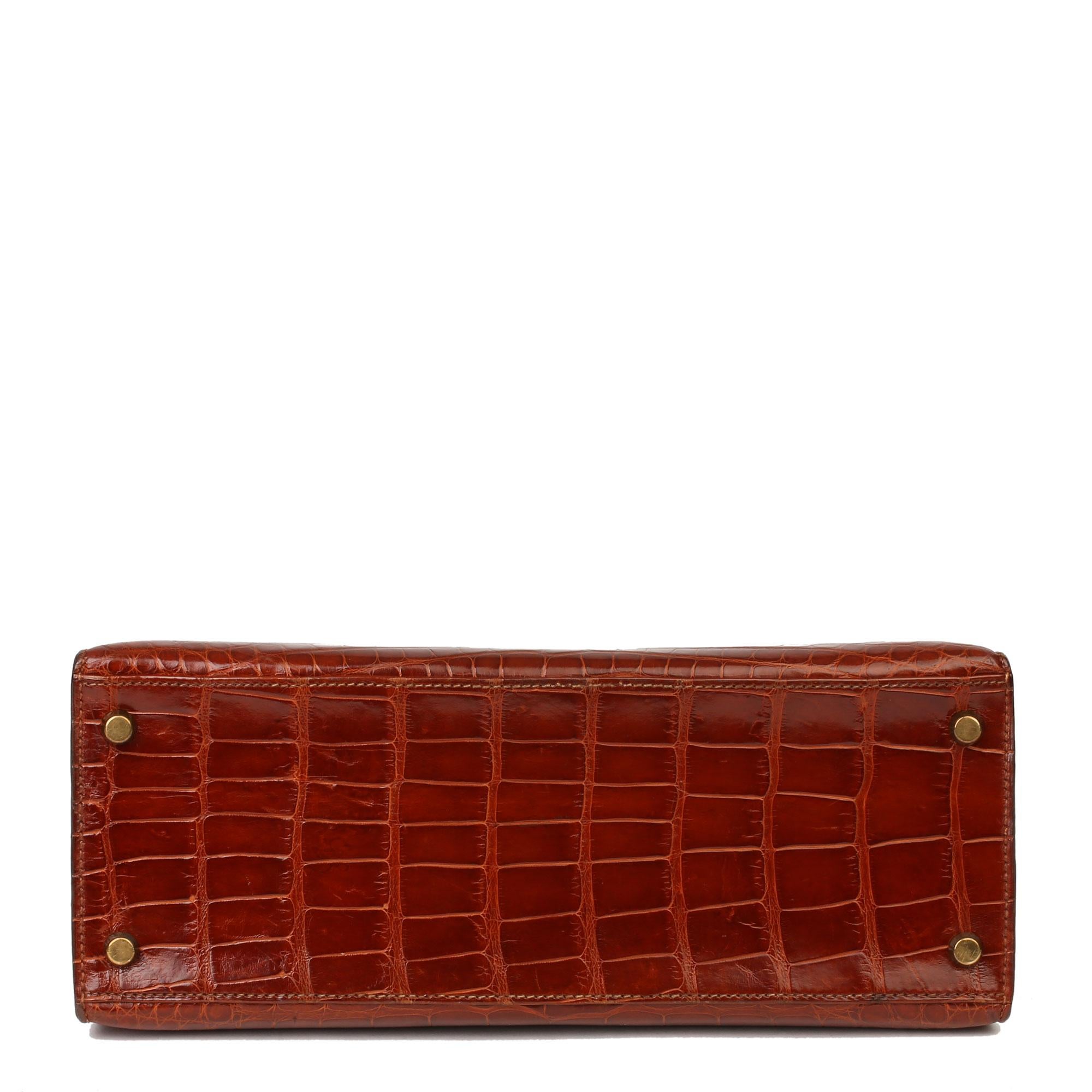 Brown 1991 Hermès Miel Shiny Alligator Leather Vintage Kelly 28cm Sellier