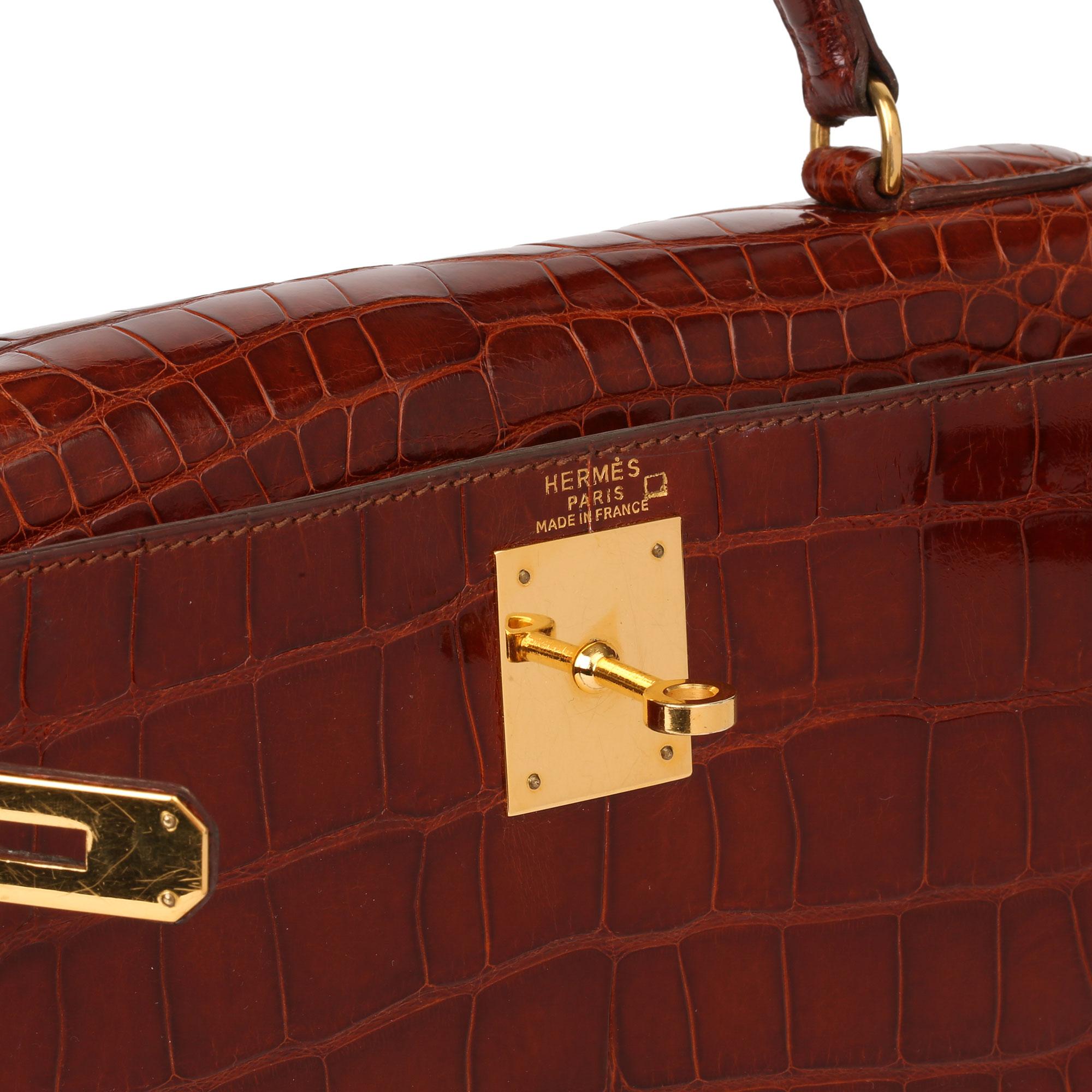 1991 Hermès Miel Shiny Alligator Leather Vintage Kelly 28cm Sellier 1