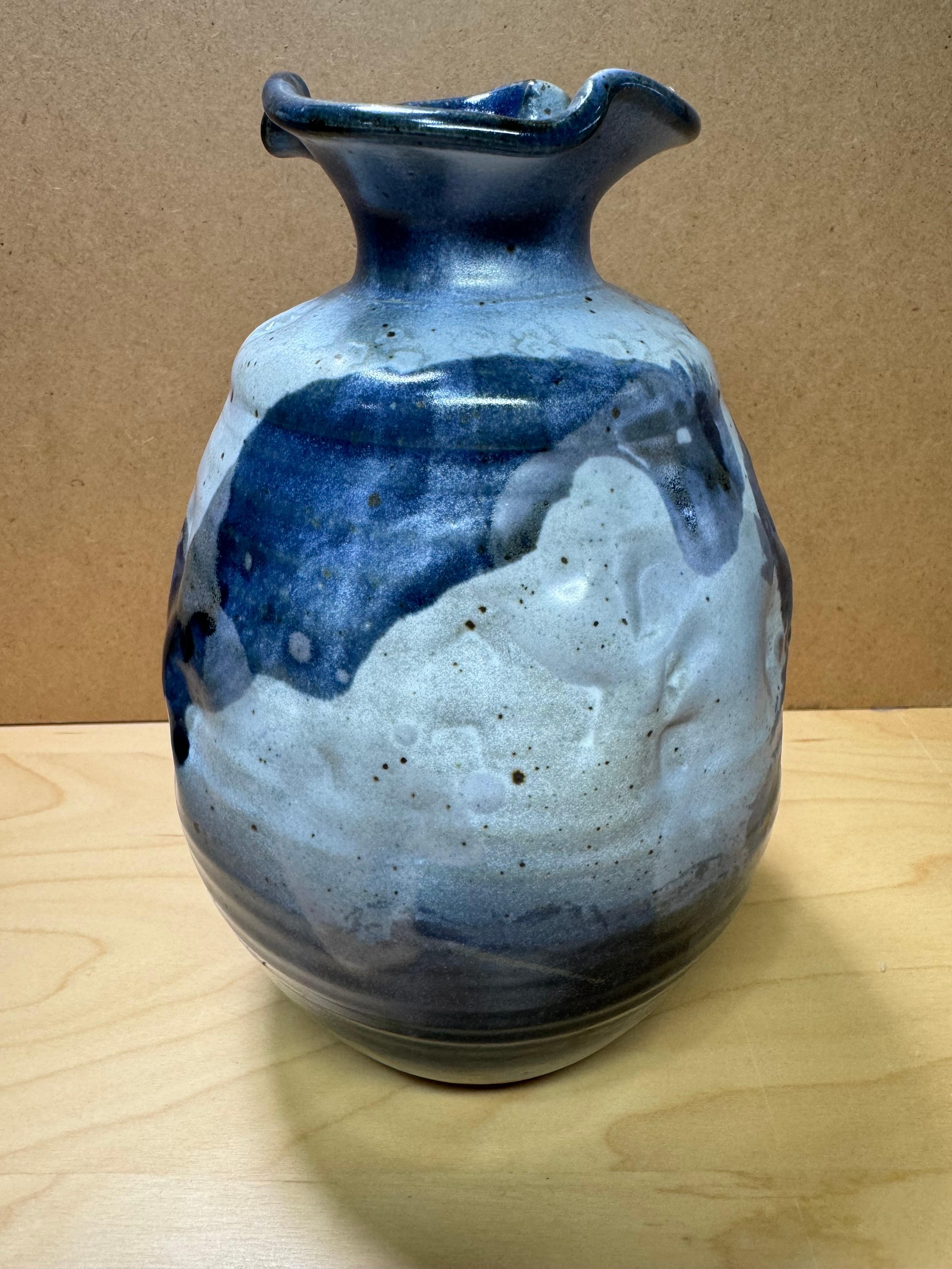 Folk Art 1991 Irregular Blue Buie Studio Pottery Bud Vase For Sale