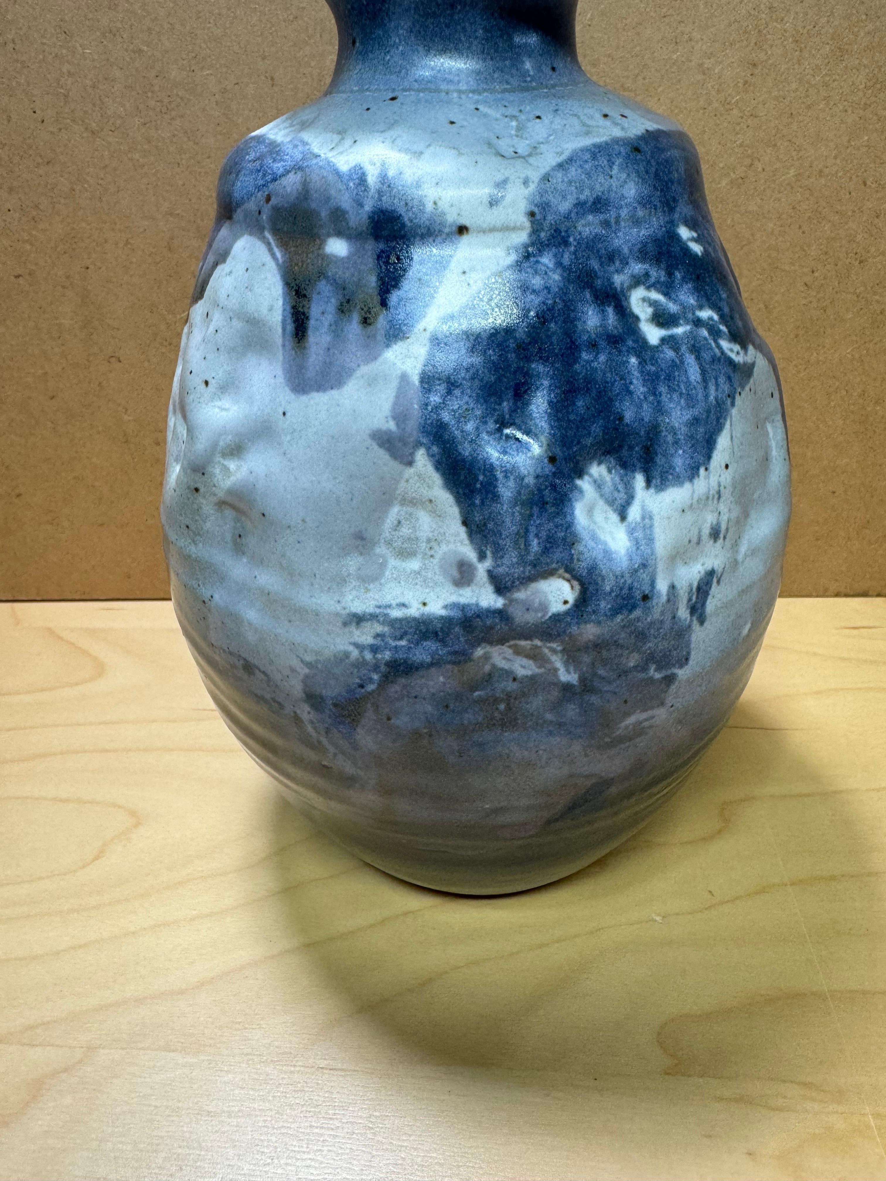 American 1991 Irregular Blue Buie Studio Pottery Bud Vase For Sale