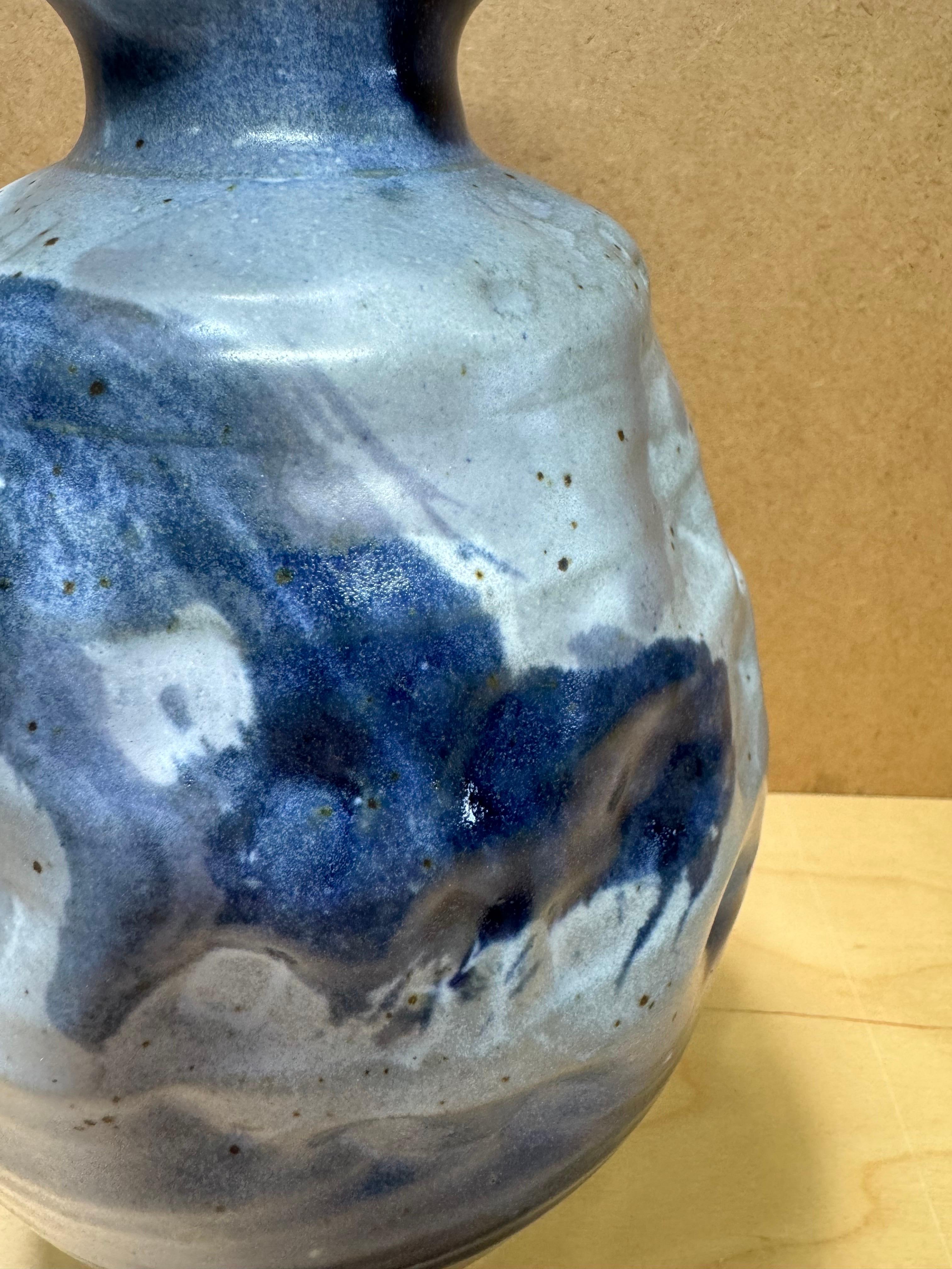 Hand-Crafted 1991 Irregular Blue Buie Studio Pottery Bud Vase For Sale