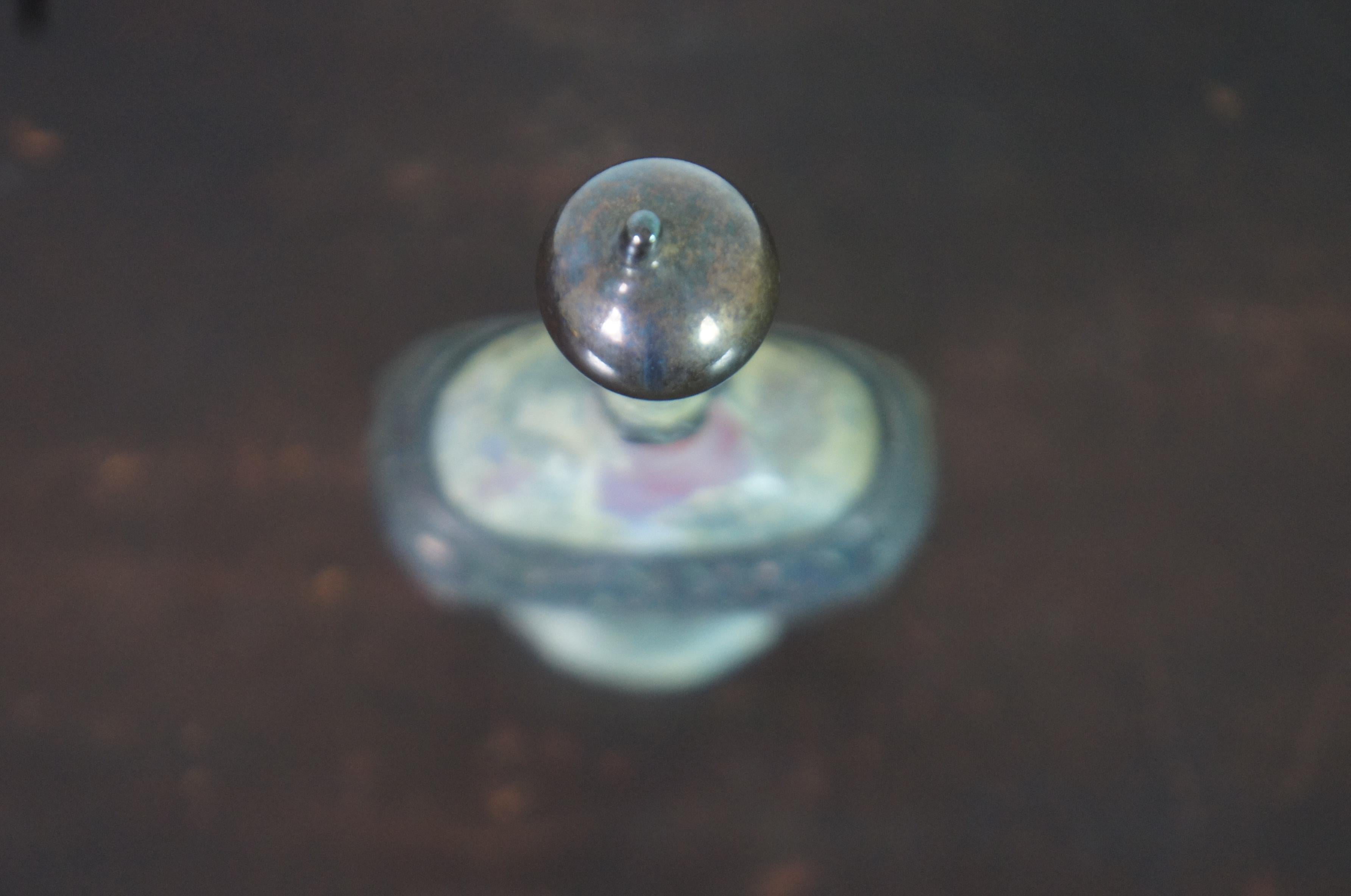 1991 Israeli Domar Silver Overlay Art Glass Ceramic Perfume Bottle Judaica 5