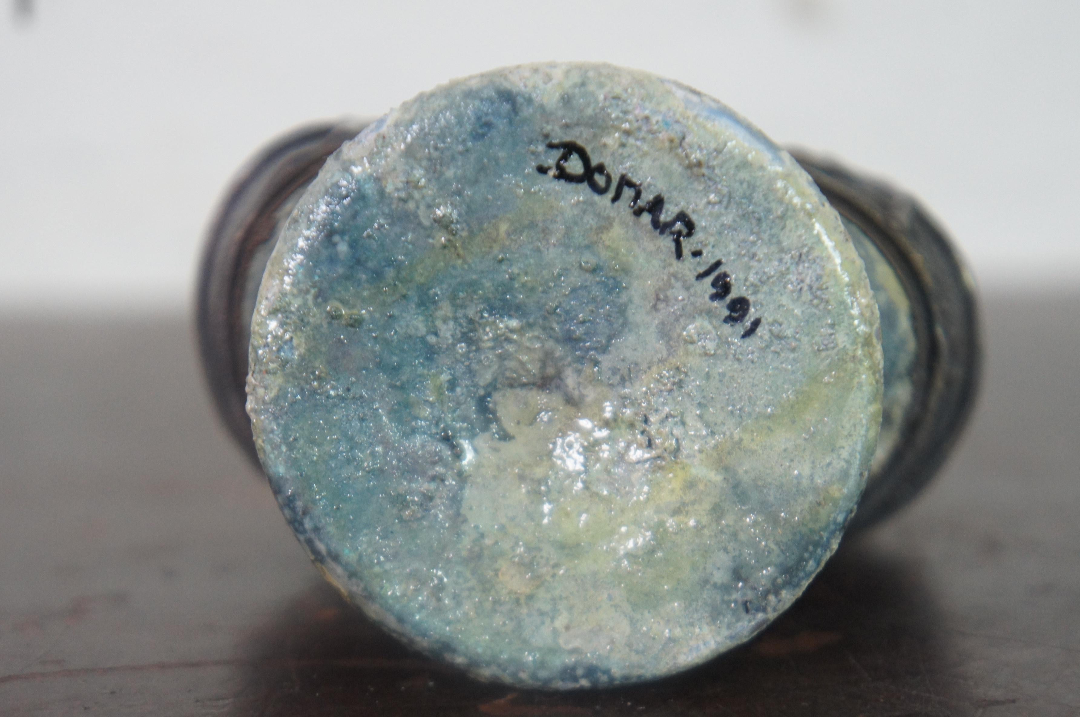 1991 Israeli Domar Silver Overlay Art Glass Ceramic Perfume Bottle Judaica 6