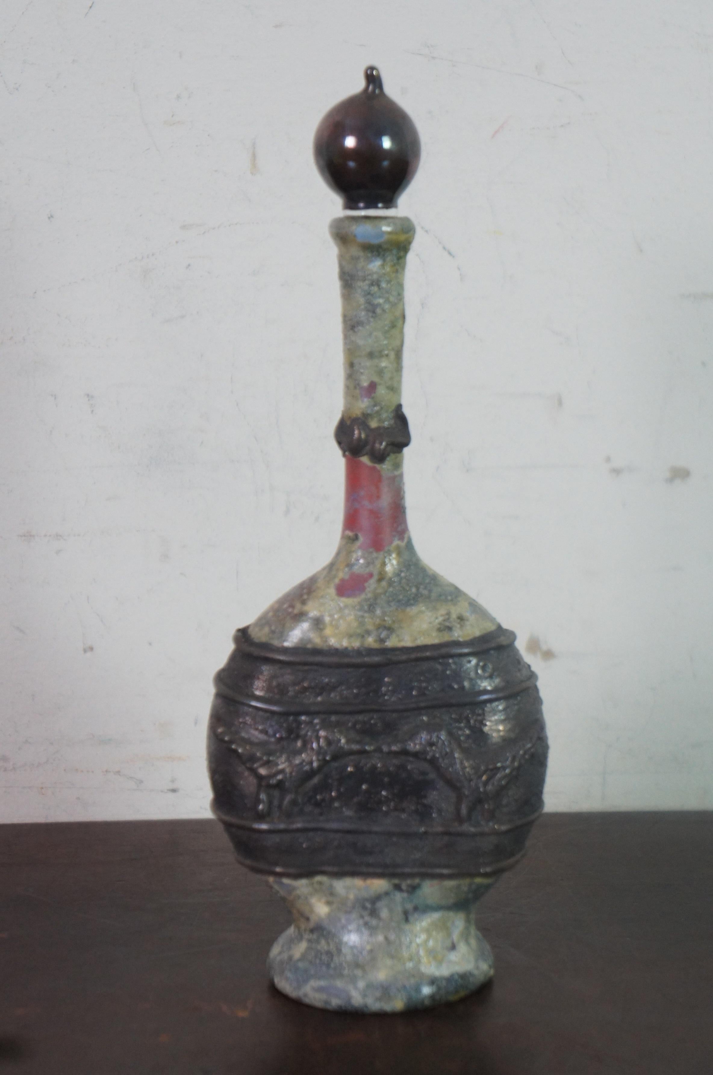 Fin du 20e siècle Domar isralien 1991 Verre d'art cramique avec superposition d'argent Bouteille de parfum Judaica en vente