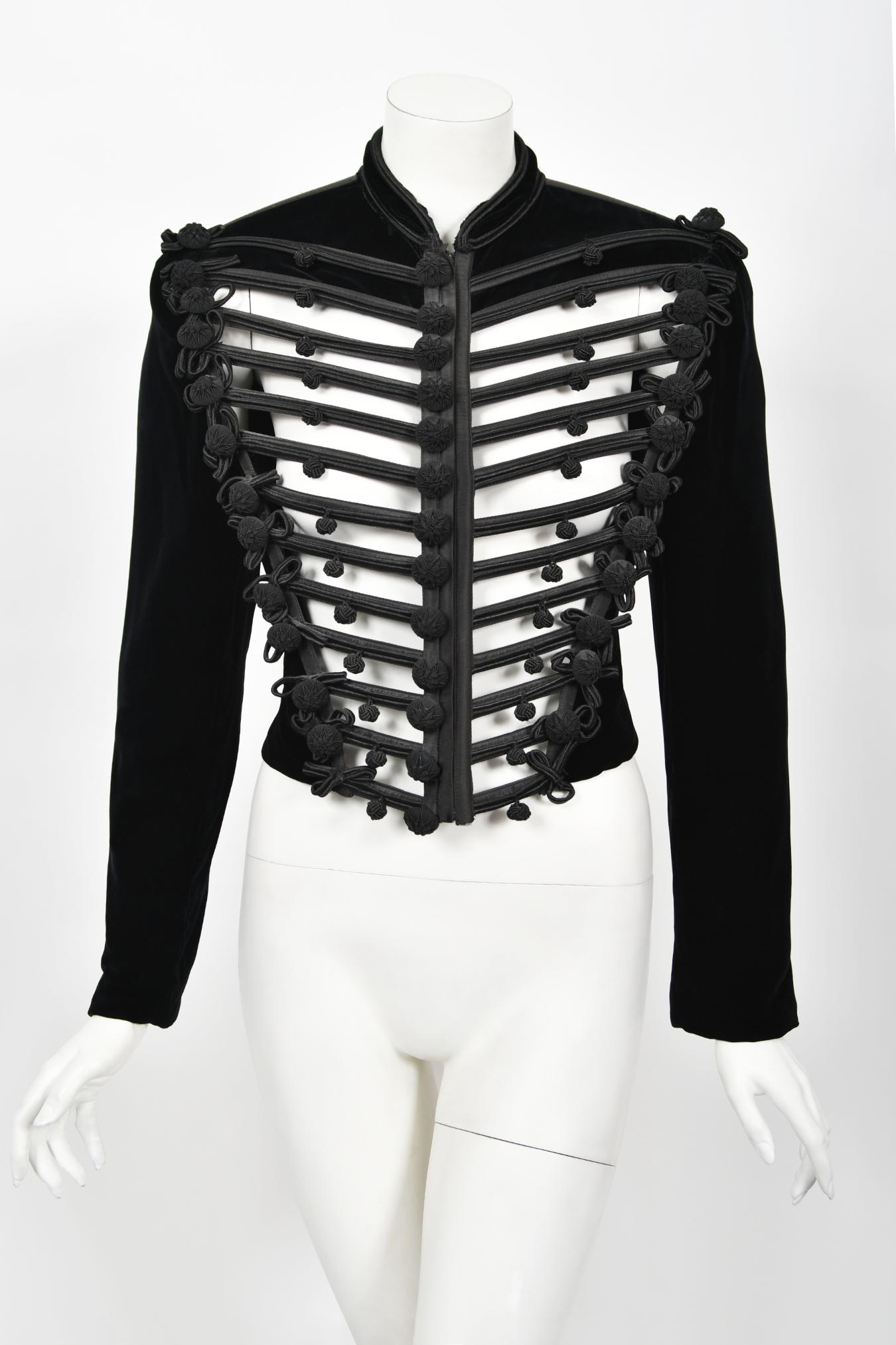 Women's 1991 Jean Paul Gaultier Documented Cher Worn Black Velvet Corset Cage Jacket  For Sale