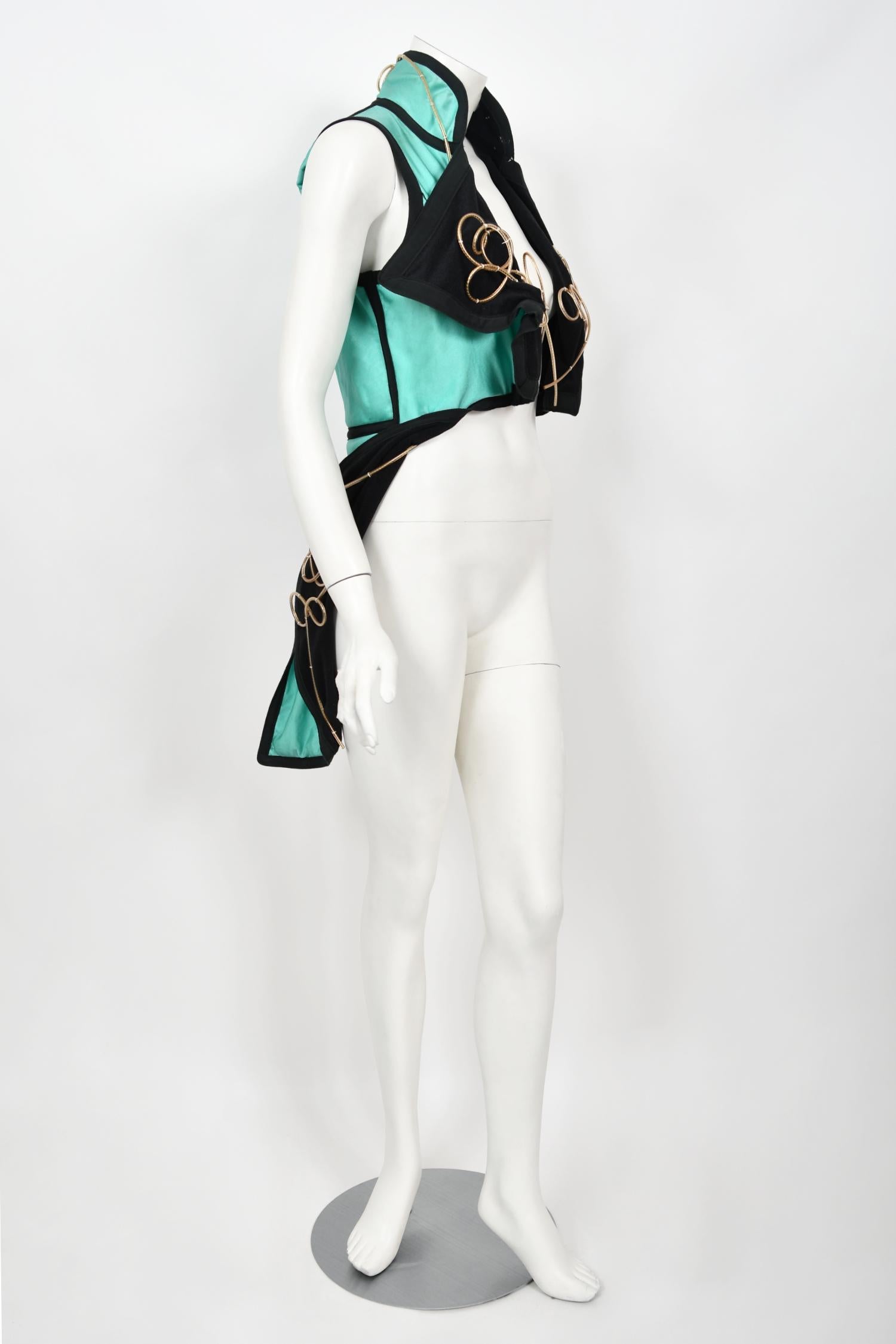 1991 John Galliano Documented Runway Black & Blue Military Inspired Cropped Vest 5