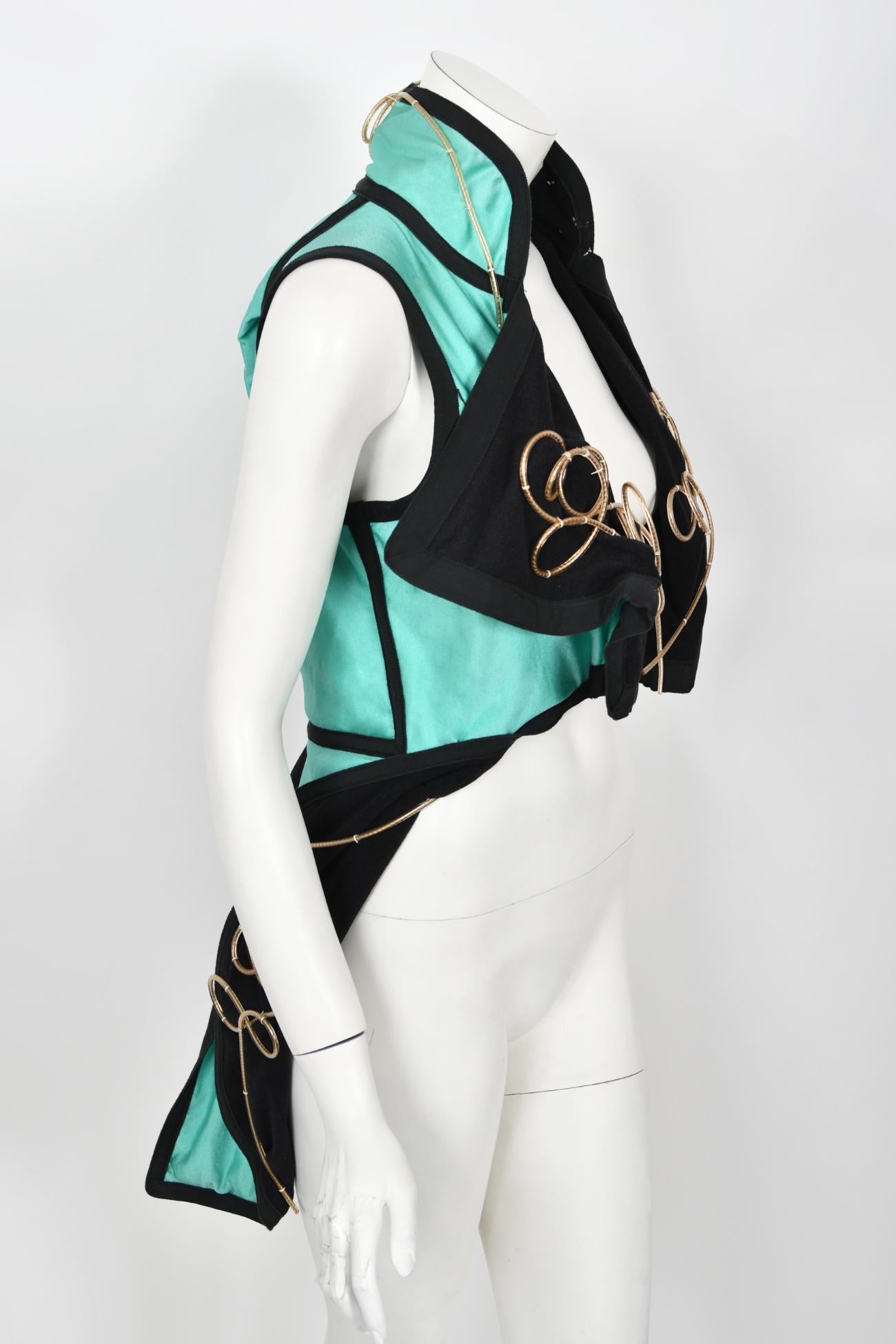 1991 John Galliano Documented Runway Black & Blue Military Inspired Cropped Vest 6