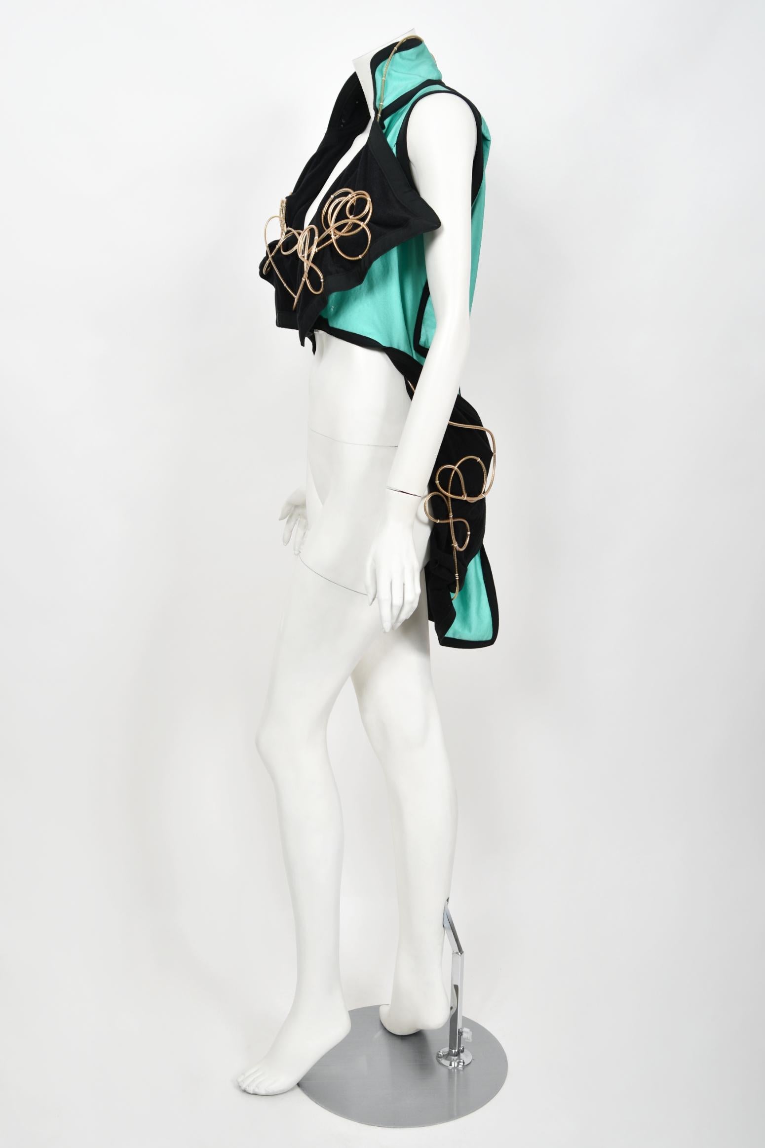 1991 John Galliano Documented Runway Black & Blue Military Inspired Cropped Vest 2
