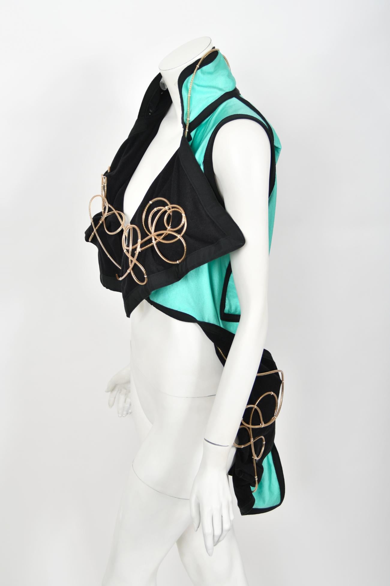 1991 John Galliano Documented Runway Black & Blue Military Inspired Cropped Vest 3
