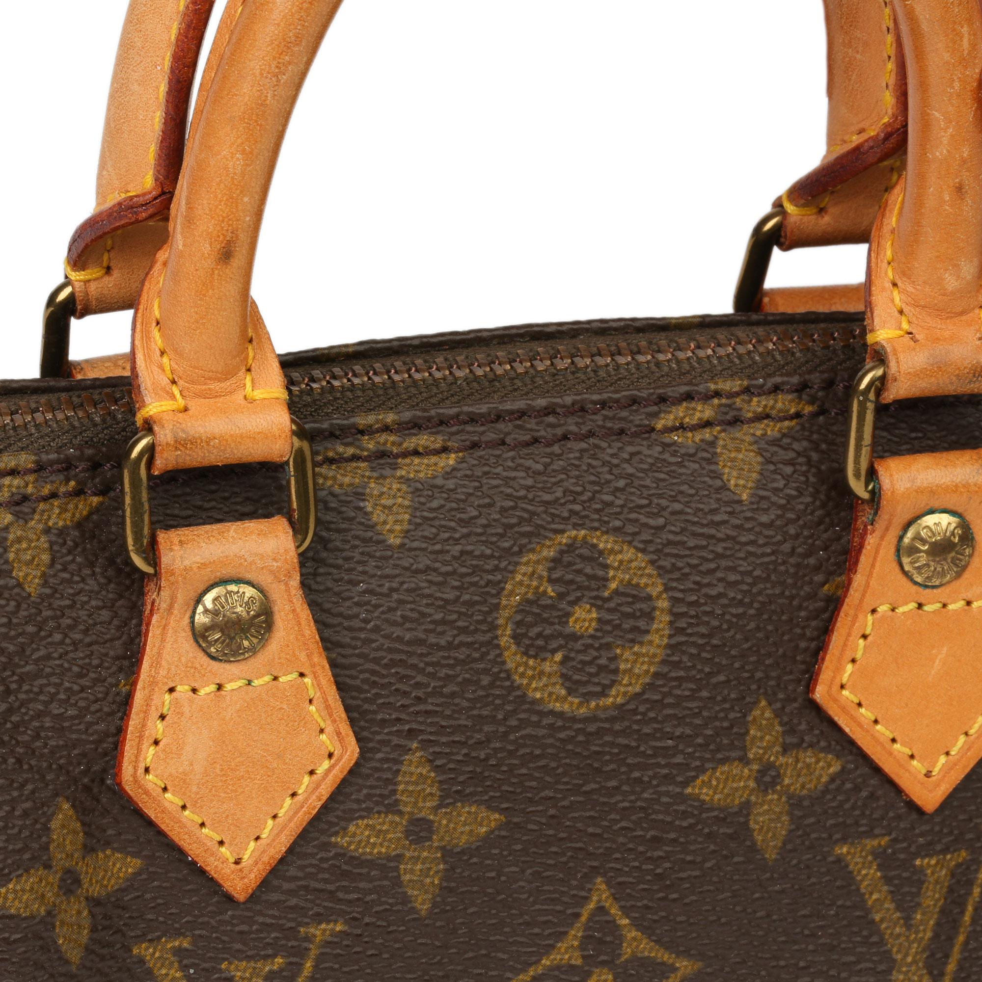 1991 Louis Vuitton Brown Monogram Coated Canvas & Leather Vintage Mini HL Speedy 1