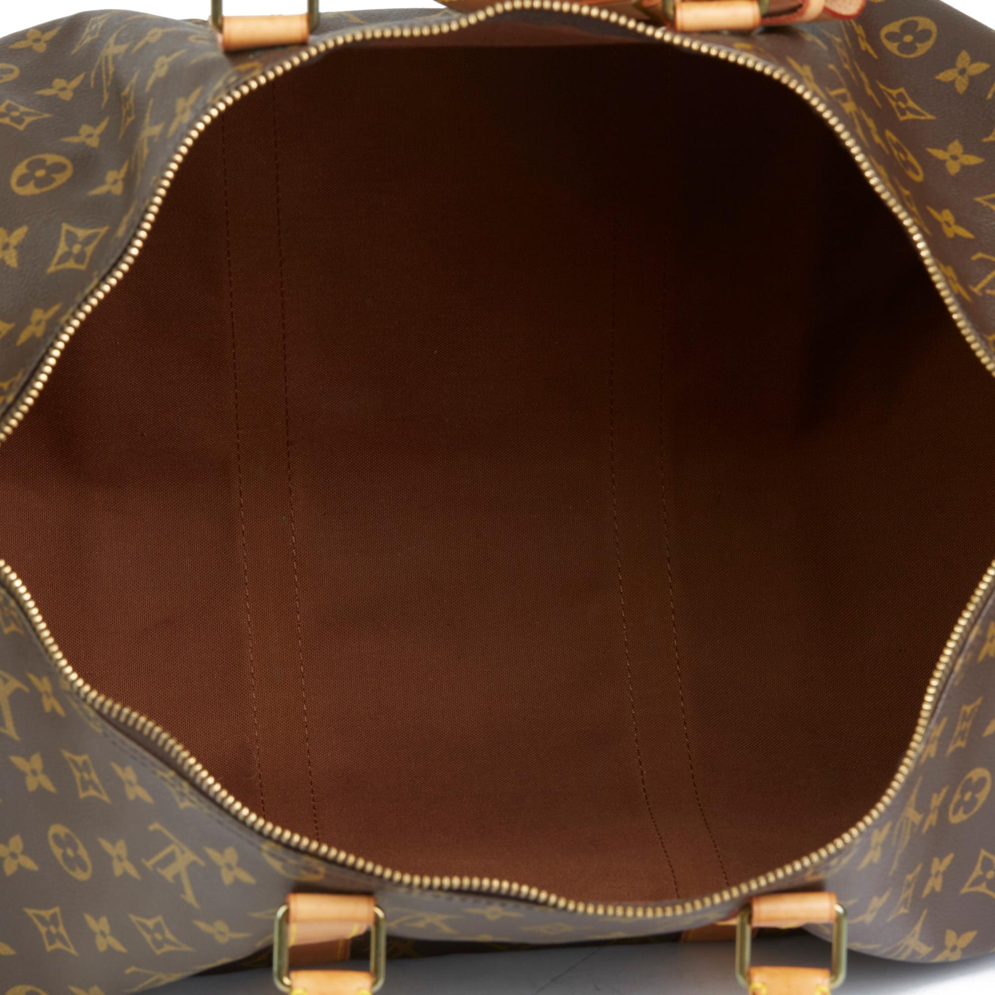 1991 Louis Vuitton Brown Monogram Coated Canvas & Vachetta Vintage Keepall 50 6