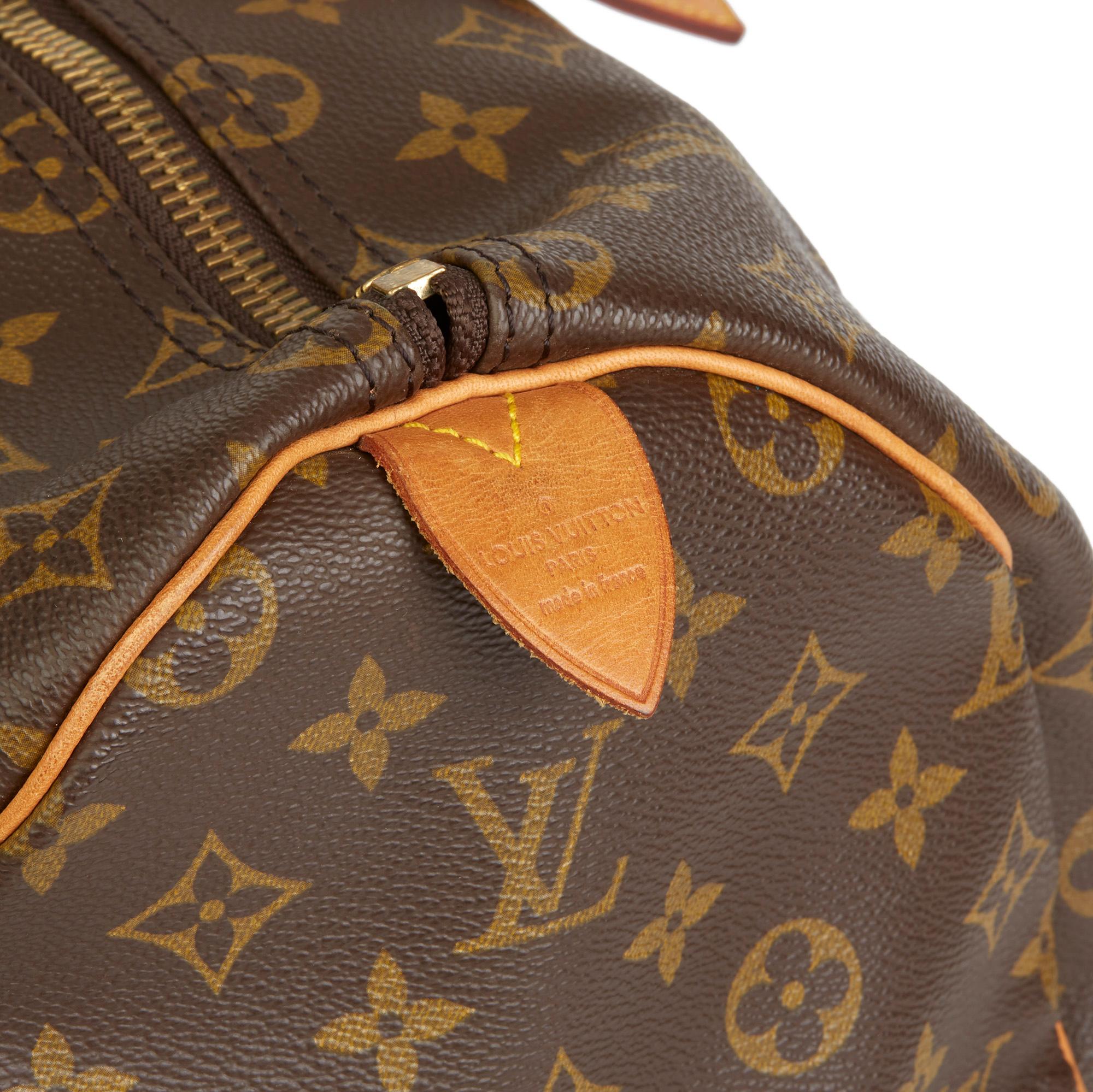 1991 Louis Vuitton Brown Monogram Coated Canvas & Vachetta Vintage Keepall 50 4