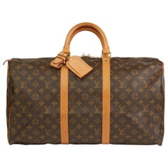 1991 Louis Vuitton Brown Monogram Coated Canvas & Vachetta Used Keepall 50