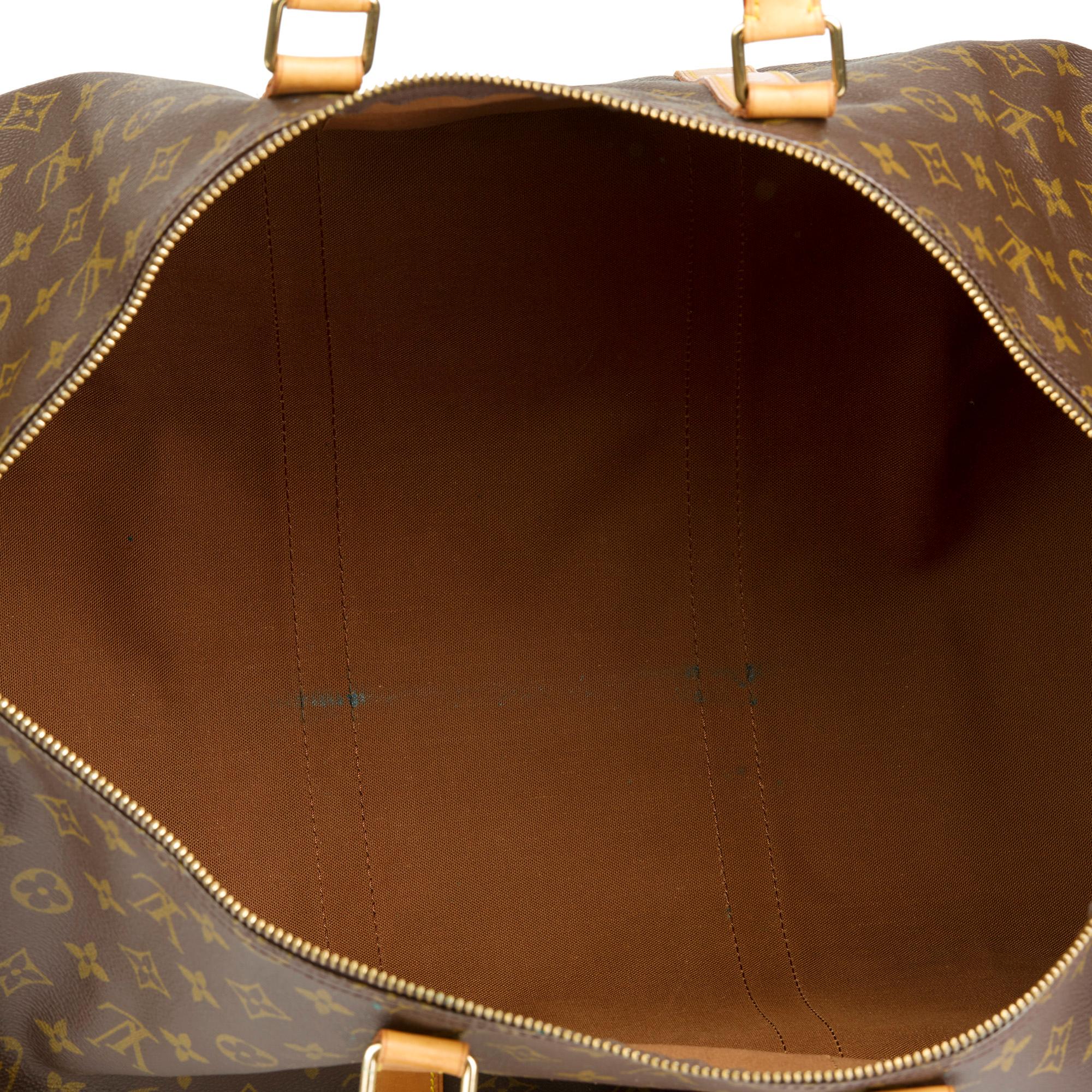 1991 Louis Vuitton Brown Monogram Coated Canvas & Vachetta Vintage Keepall 55 6