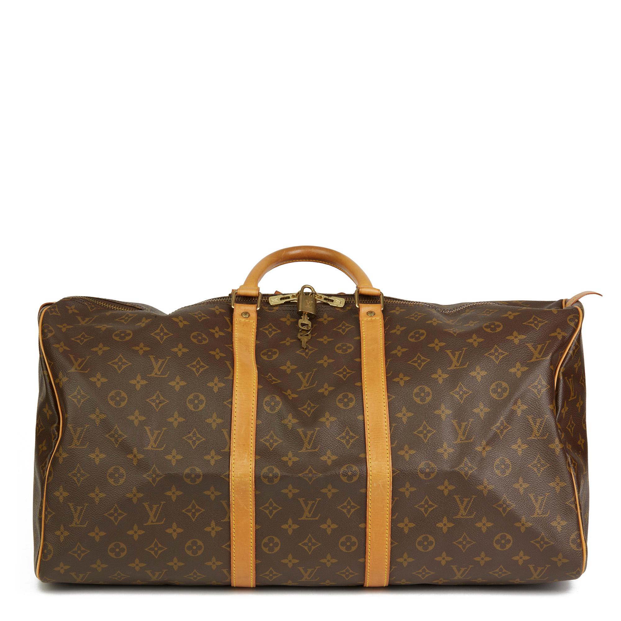 1991 Louis Vuitton Brown Monogram Coated Canvas & Vachetta Vintage Keepall 55 1