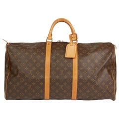 1991 Louis Vuitton Brown Monogram Coated Canvas & Vachetta Vintage Keepall 55