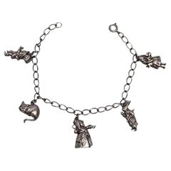 Vintage 1991 MMA Sterling Silver Alice in Wonderland Charm Bracelet #22553
