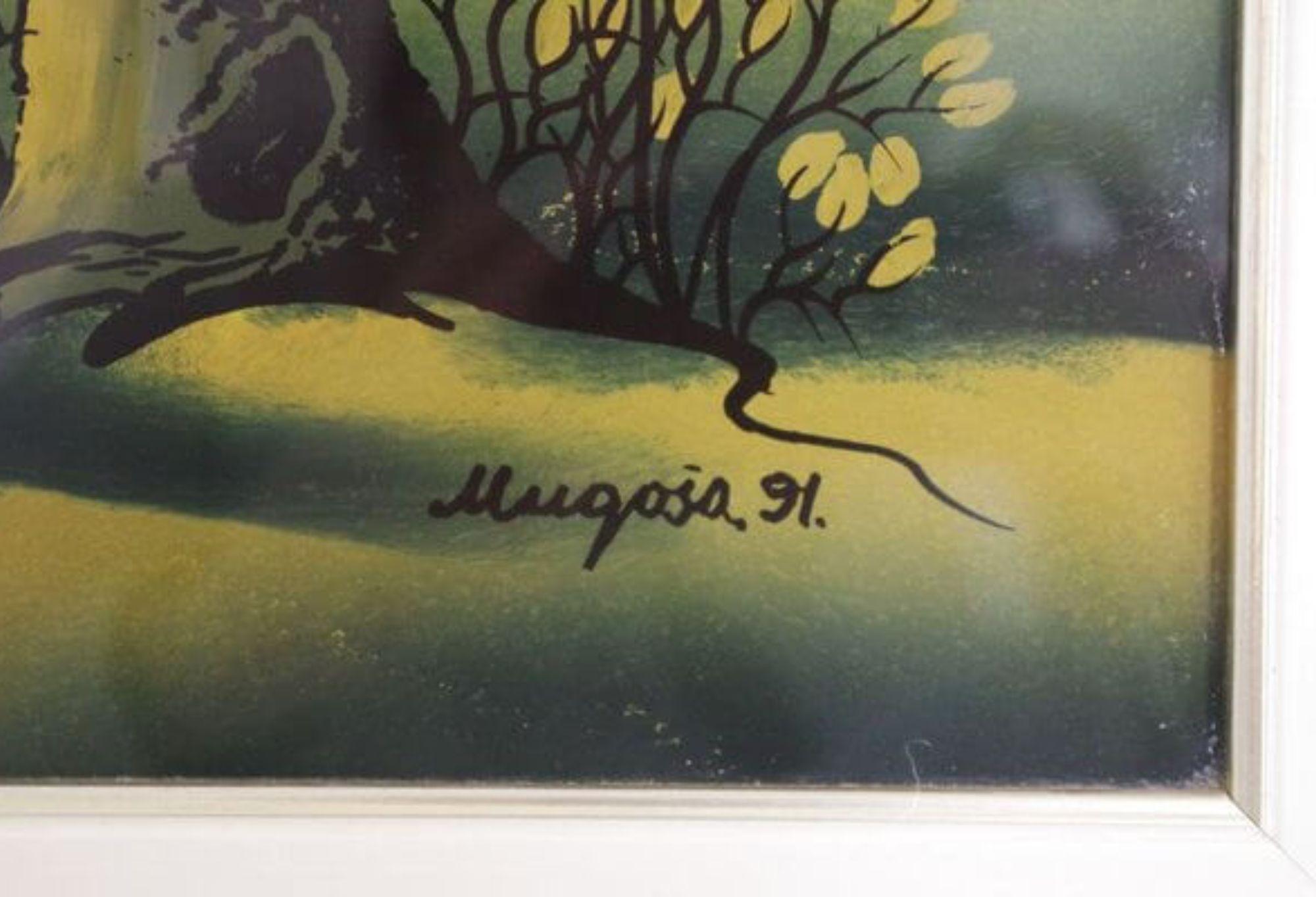 1991 Mugosa Naive Kunst Triptychon - Original Öl auf Leinwand Gemälde ( Satz von 3 ) im Zustand „Gut“ im Angebot in Manzano, IT