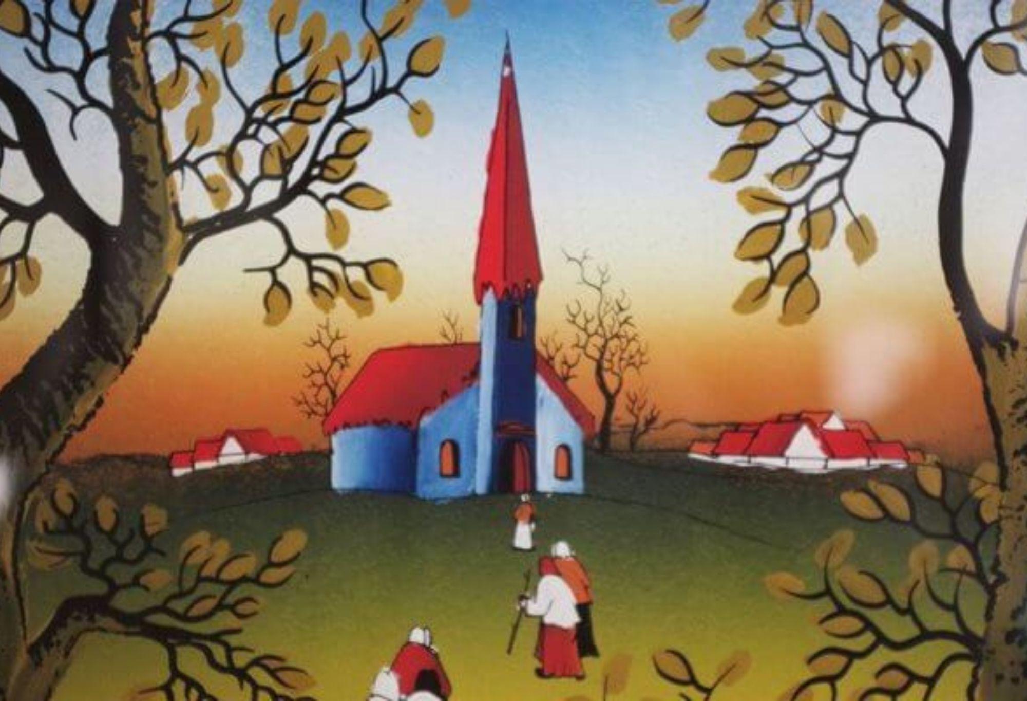 1991 Mugosa Naive Kunst Triptychon - Original Öl auf Leinwand Gemälde ( Satz von 3 ) (Late 20th Century) im Angebot
