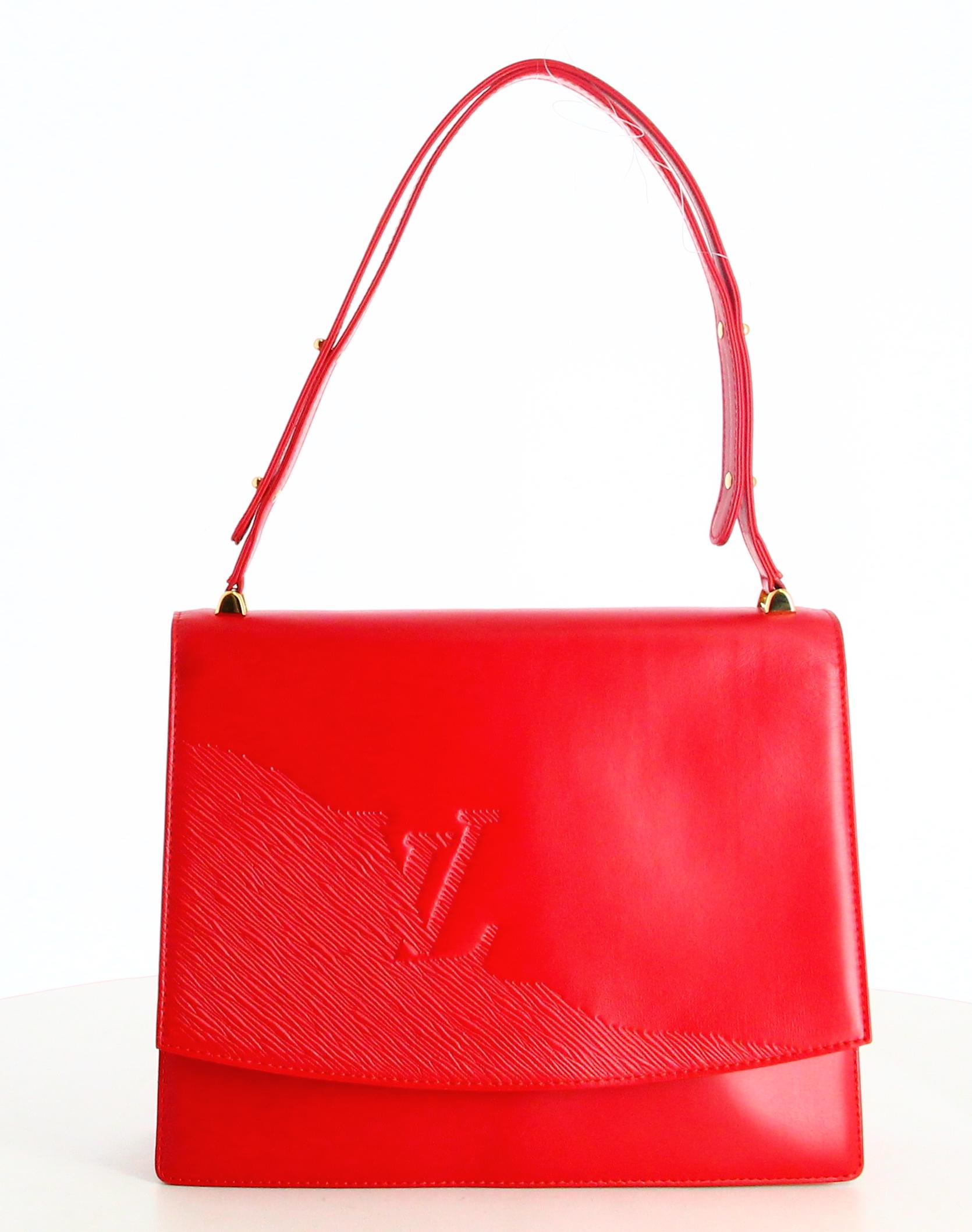 1991 Oper Louis Vuitton Rote Lederhandtasche  im Zustand „Gut“ im Angebot in PARIS, FR