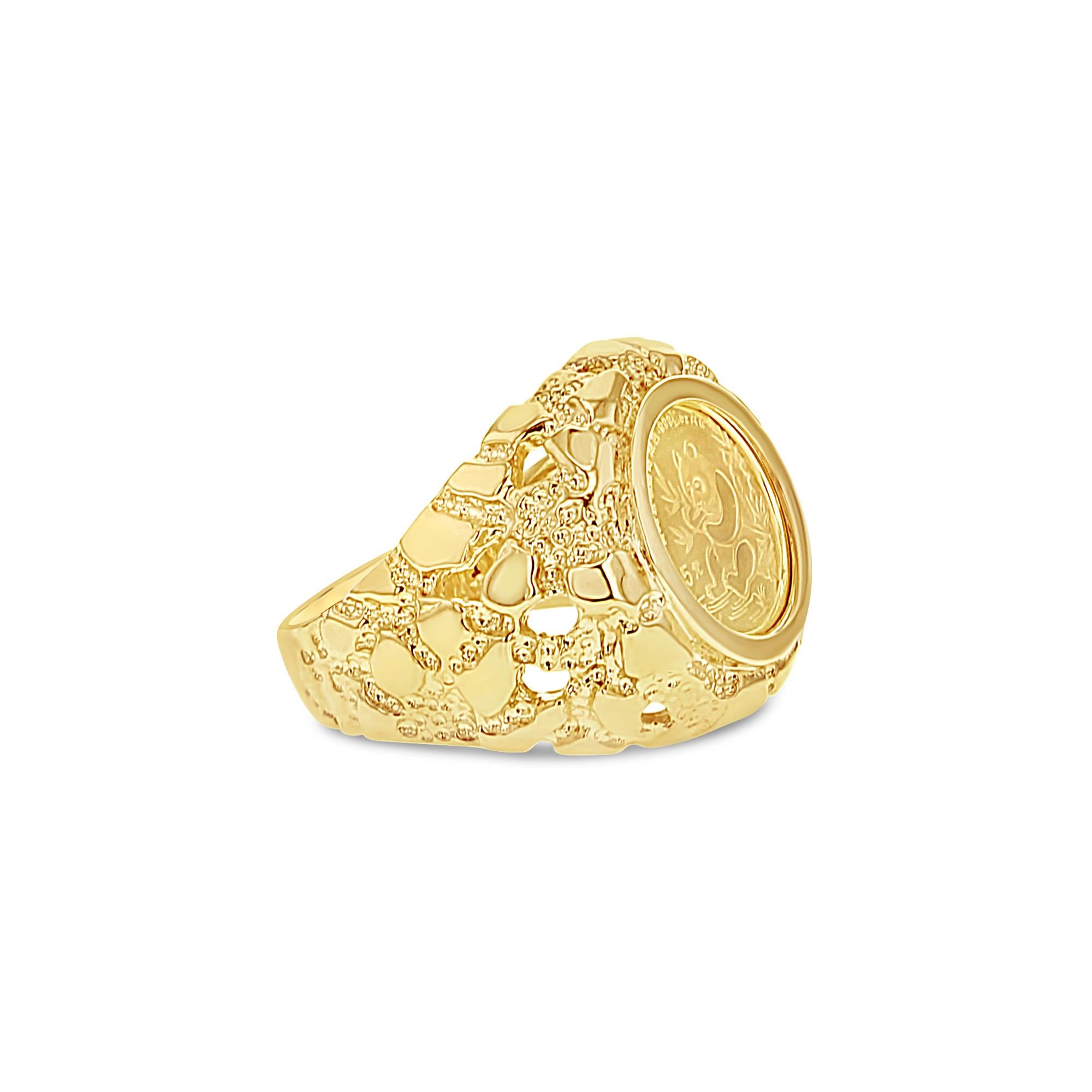 Anello in oro fino 1991 Panda Coin 1/20OZ con fascia di pepite in oro giallo 14k In condizioni Nuovo in vendita a Sugar Land, TX