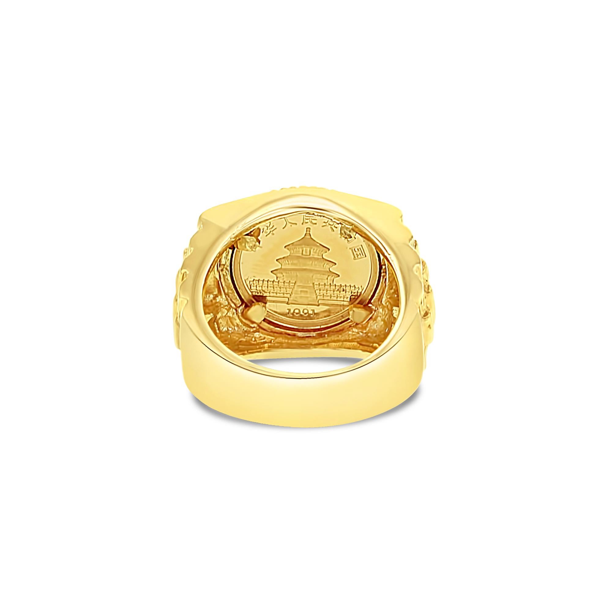 Anello con moneta Panda del 1991 con castone scanalato e banda presidenziale In condizioni Nuovo in vendita a Sugar Land, TX
