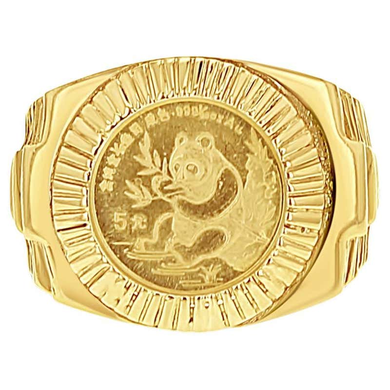 Panda 1/20OZ Fine Gold Panda Rope Coin Ring 14k Yellow Gold For Sale at ...