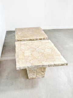 Paire de tables d'appoint postmodernes en marbre et travertin, 1991