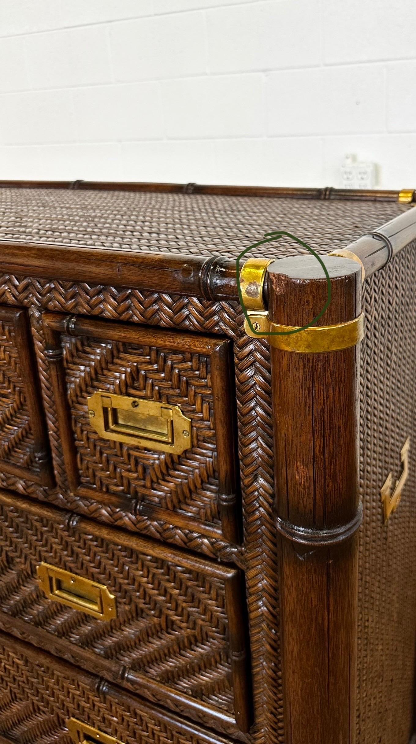 1991 Rare Ralph Lauren Senegal Rattan & Faux Bamboo Campaign Chest of Drawers For Sale 5