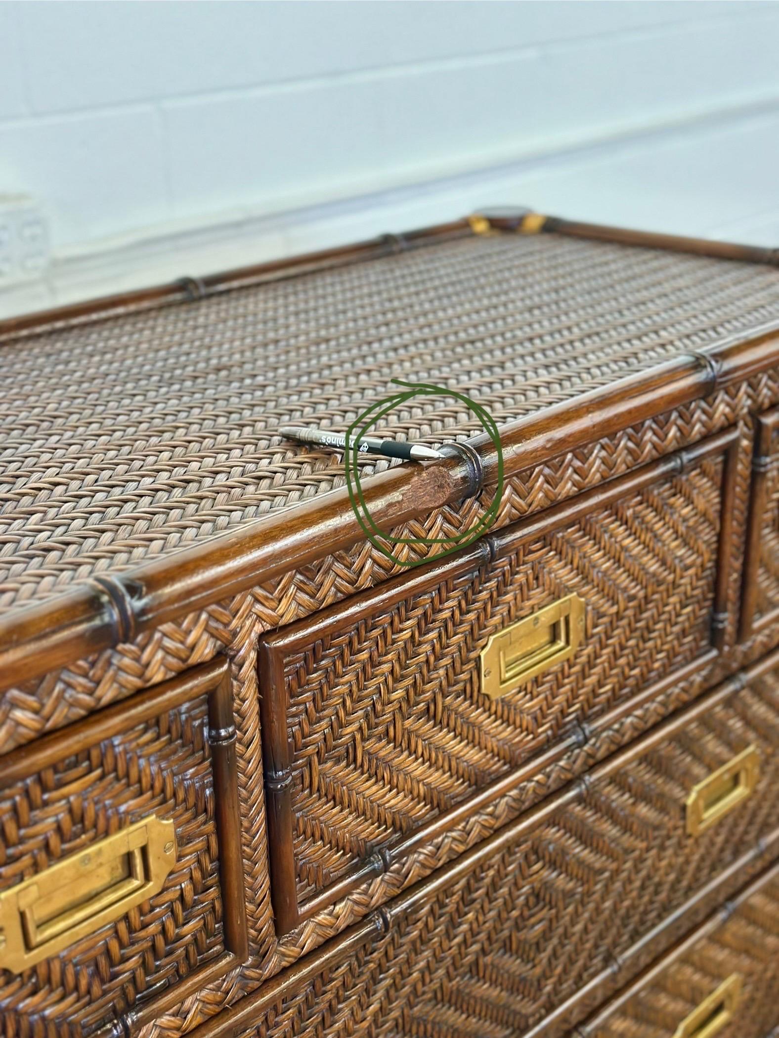 1991 Rare Ralph Lauren Senegal Rattan & Faux Bamboo Campaign Chest of Drawers For Sale 6