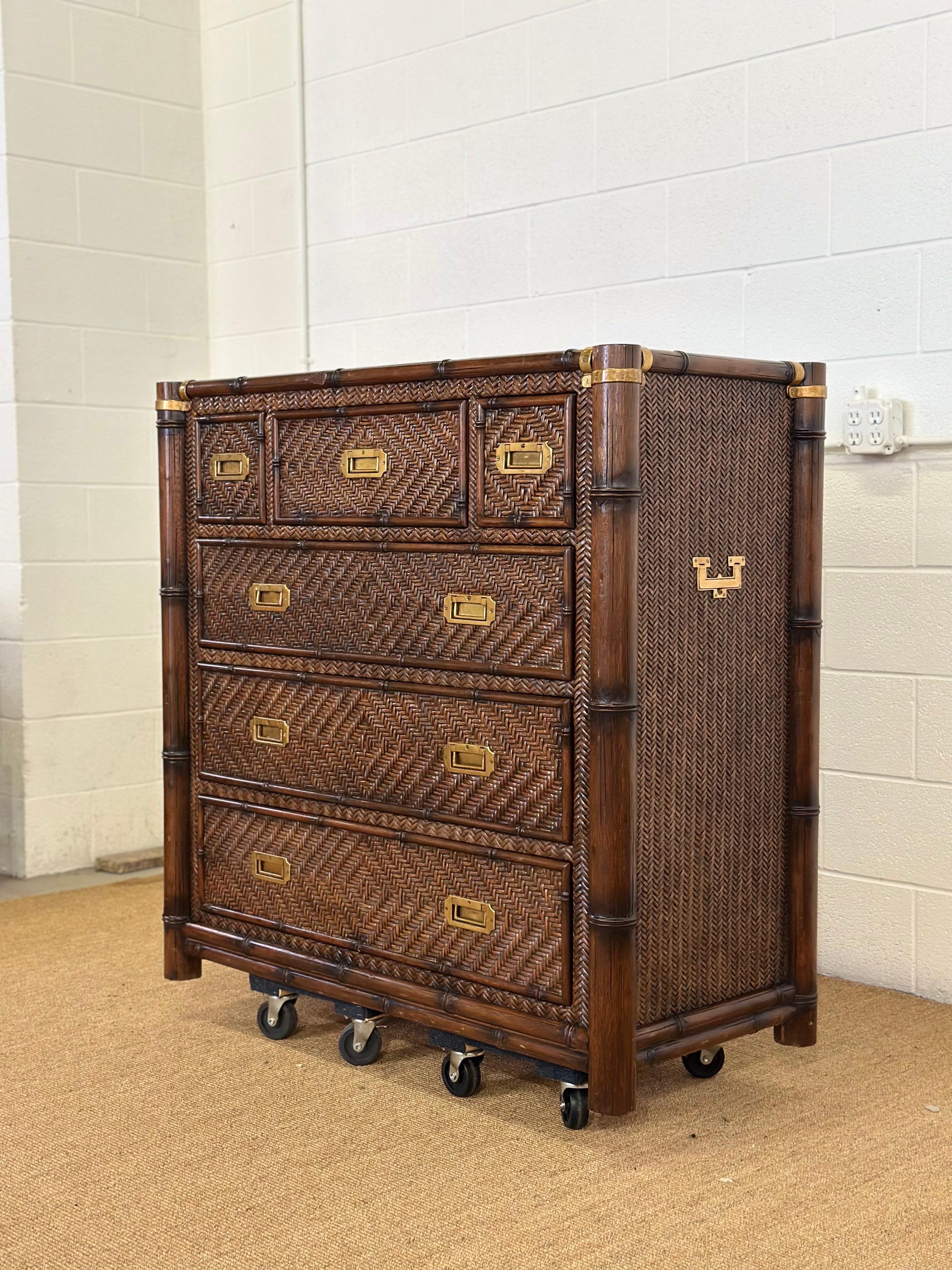 Late 20th Century 1991 Rare Ralph Lauren Senegal Rattan & Faux Bamboo Campaign Chest of Drawers For Sale