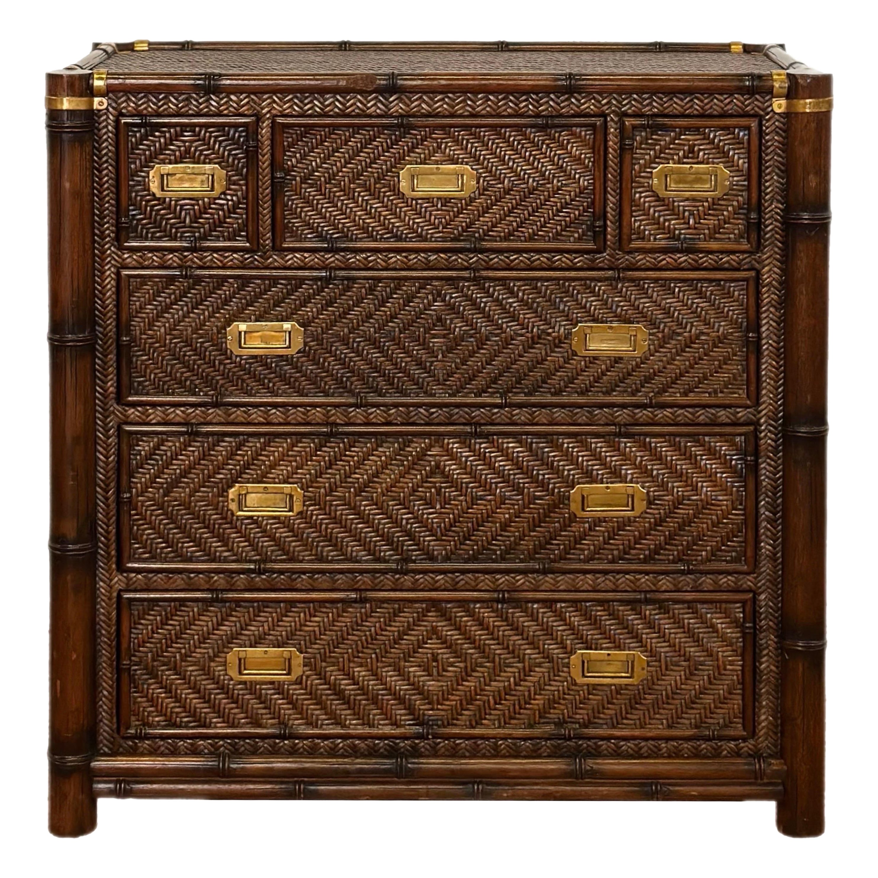 1991 Rare Ralph Lauren Senegal Rattan & Faux Bamboo Campaign Chest of Drawers For Sale