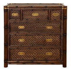 1991 Rare Ralph Lauren Senegal Rattan & Faux Bamboo Campaign Chest of Drawers