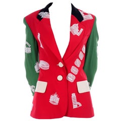 1991 Red & Green Moschino Couture Vintage Camp Jacket W Lace Italian Landmarks