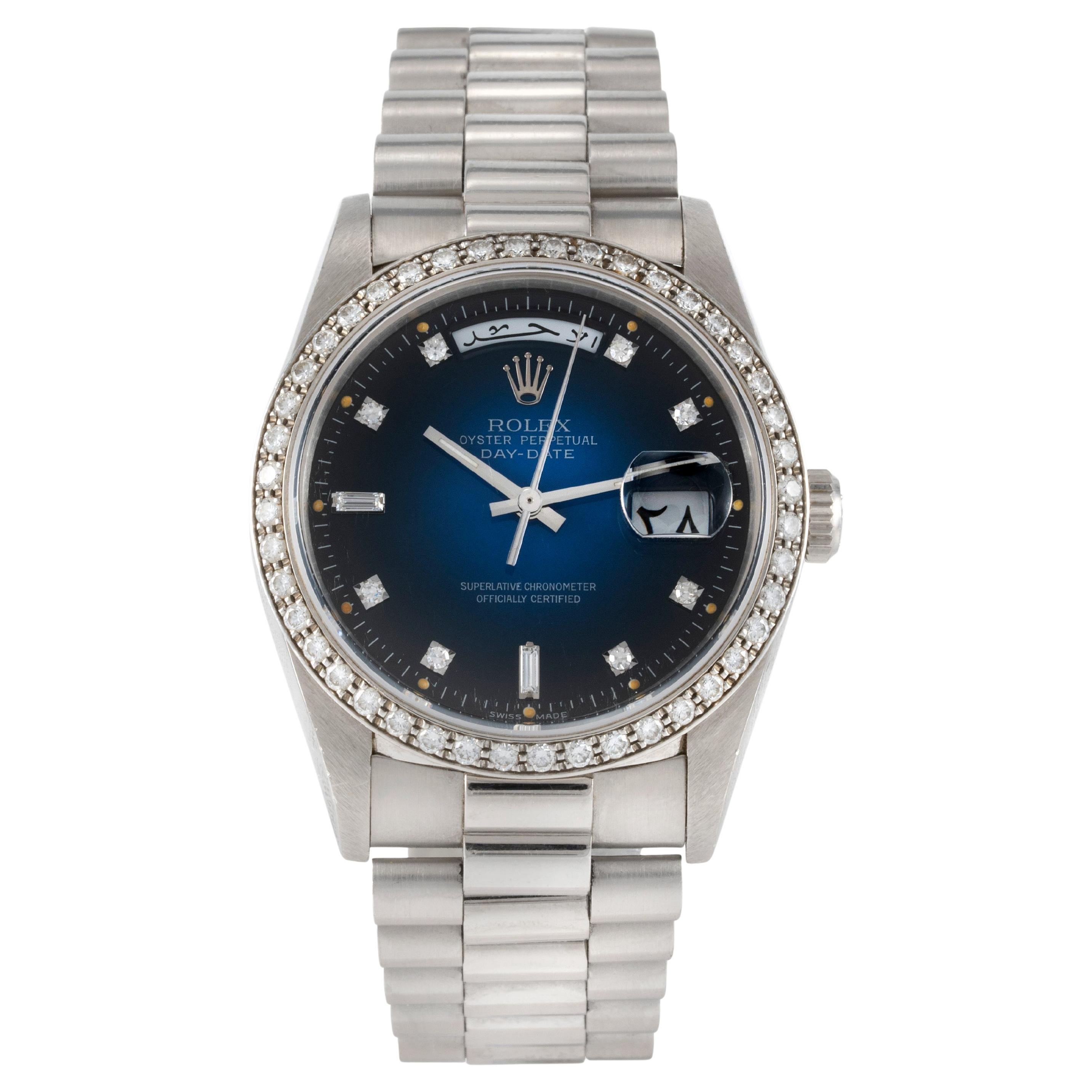 1991 Rolex Day Date Platin Blau Vignette Zifferblatt Ref. 18346