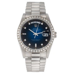 Vintage 1991 Rolex Day Date Platinum Blue Vignette Dial Ref. 18346