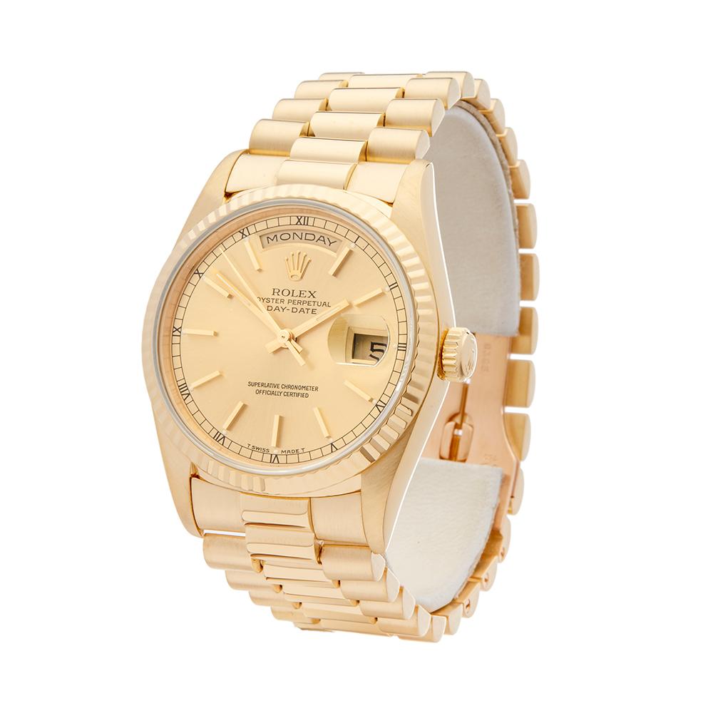 1991 Rolex Day-Date Yellow Gold 18038 Wristwatch In Excellent Condition In Bishops Stortford, Hertfordshire