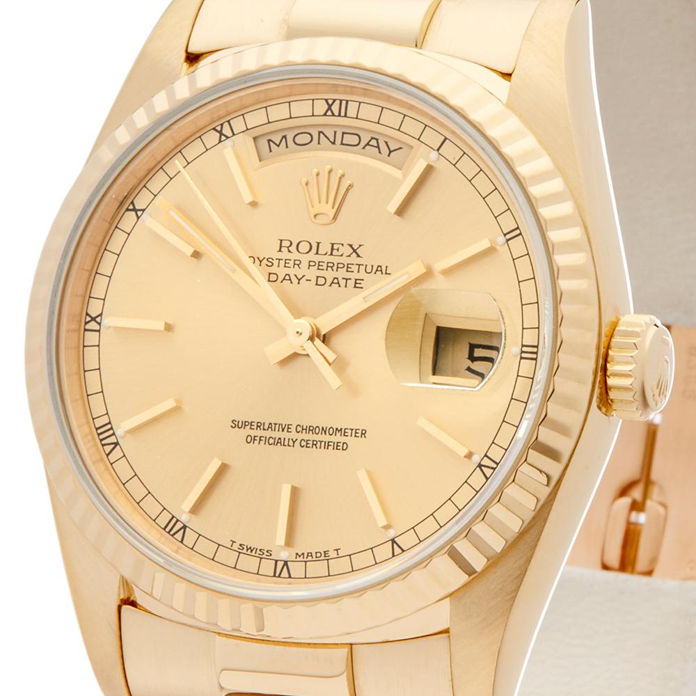 Men's 1991 Rolex Day-Date Yellow Gold 18038 Wristwatch