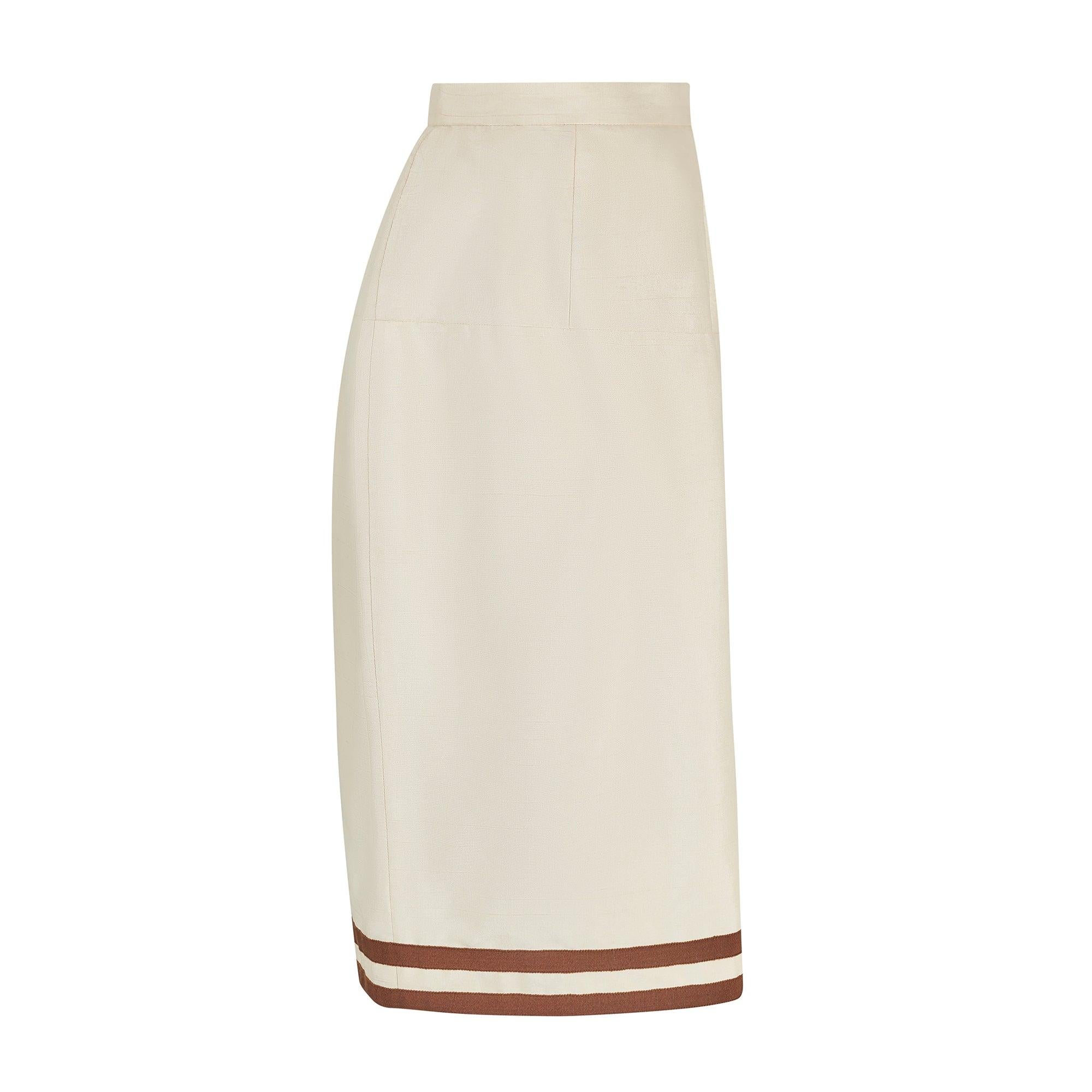 Women's 1991 Runway Chanel Cream and Brown Skirt Suit For Sale